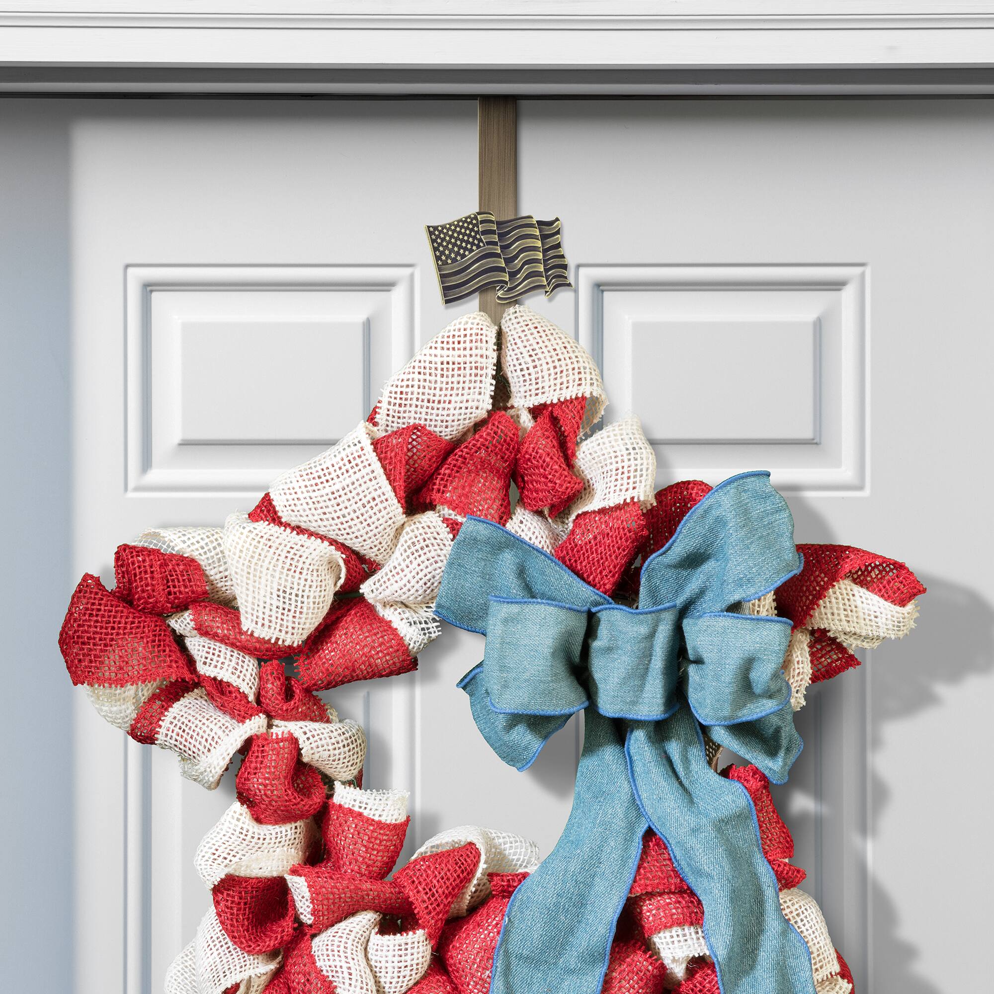 Haute Decor Antique Brass Adjustable Wreath Hanger with Removable Icons