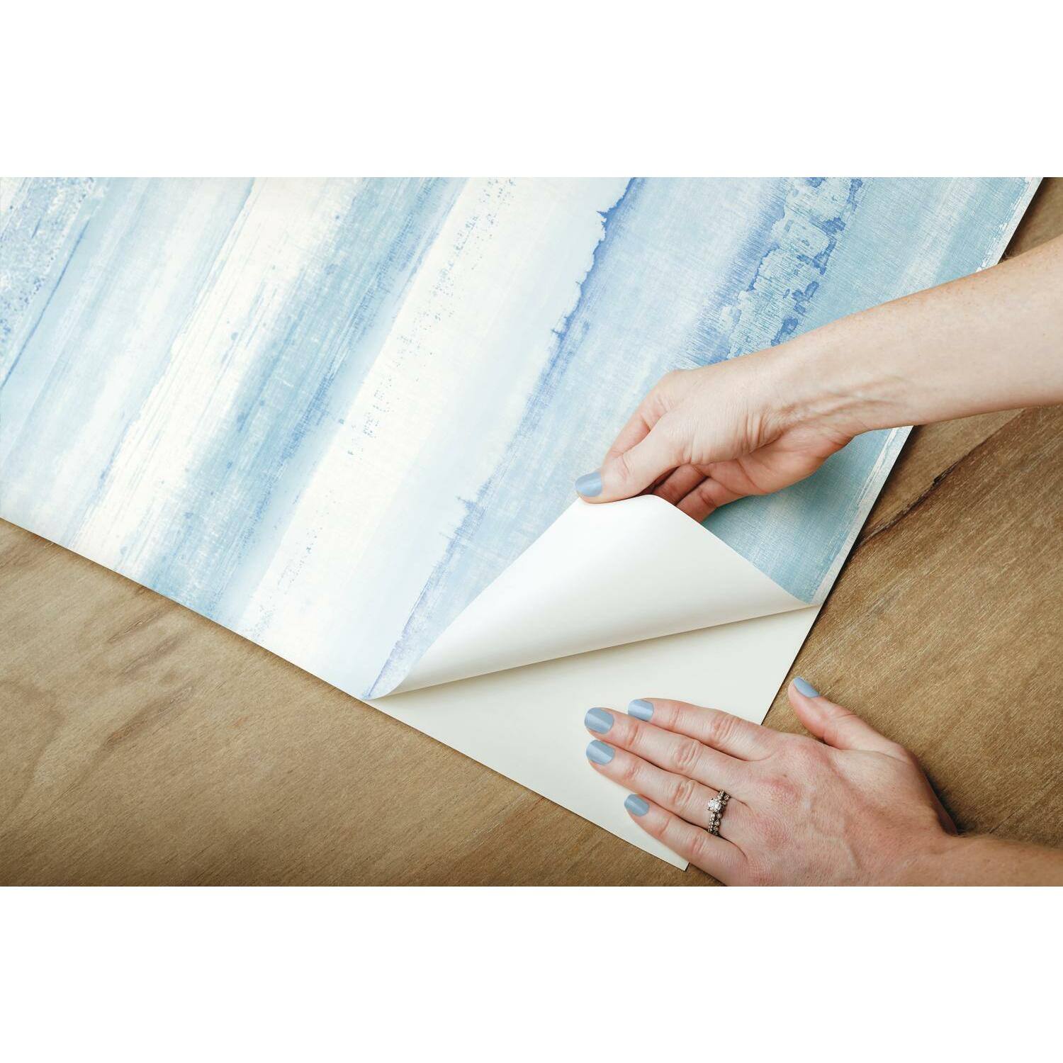 RoomMates Blue Watercolor Stripe Peel &#x26; Stick Wallpaper