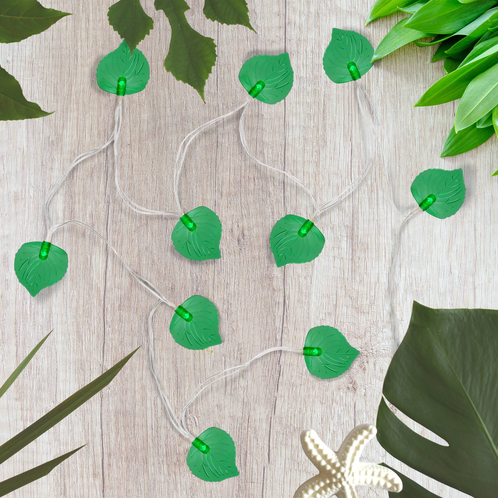 10ct. Battery Operated Green Leaf Shaped Novelty Christmas Light Set