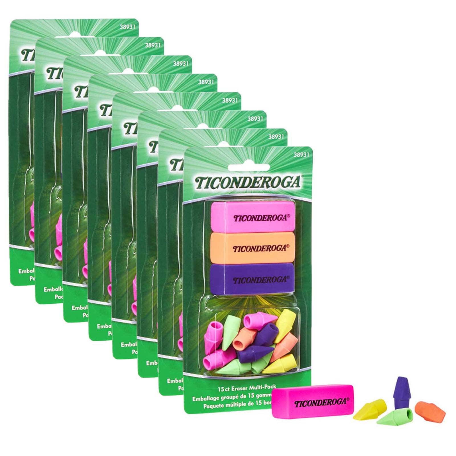 Ticonderoga&#xAE; Neon Beveled &#x26; Wedge Cap Eraser Combo Set, 8 Packs of 15