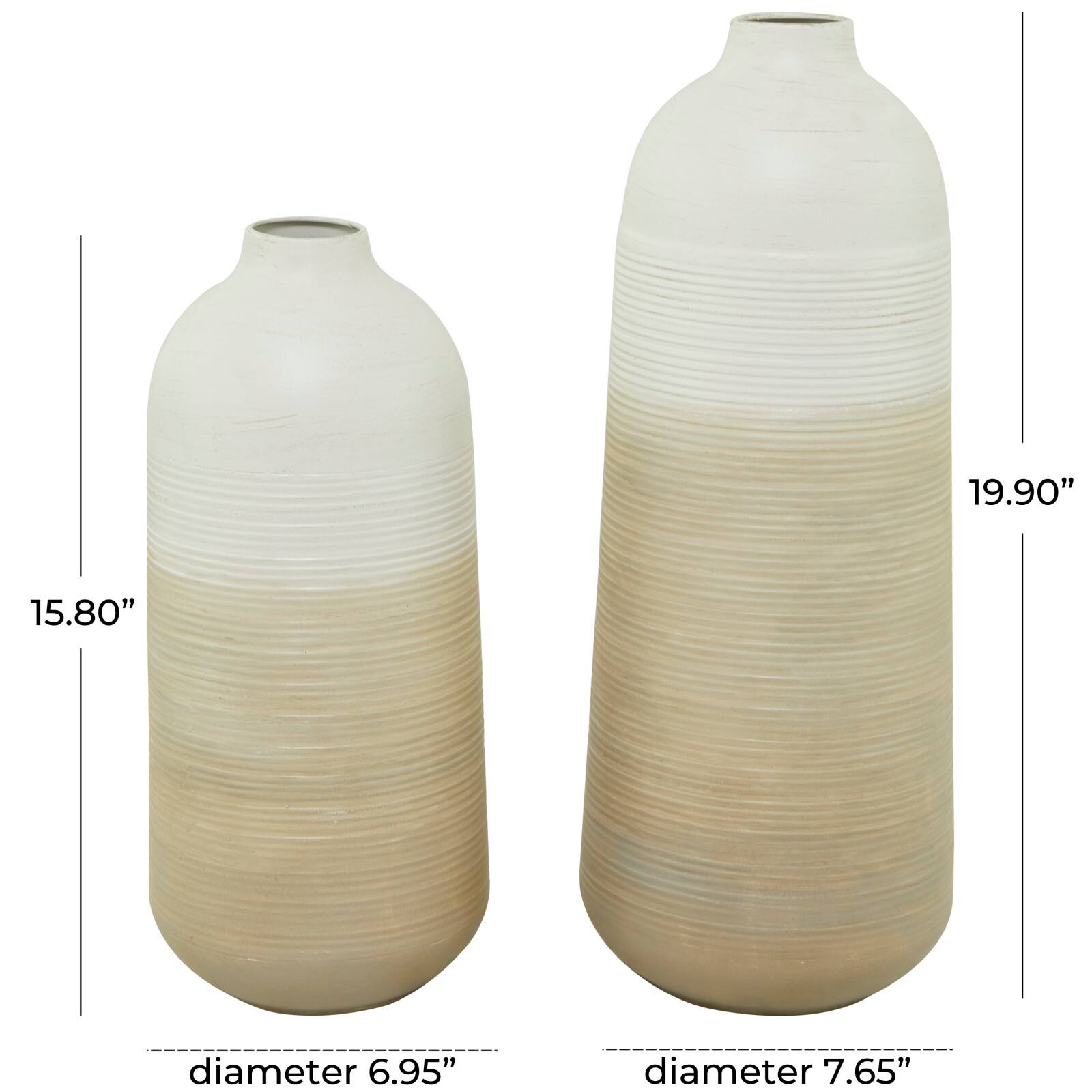 Brown Metal Vase with Embossed Ribbing Set of 2 20", 16"