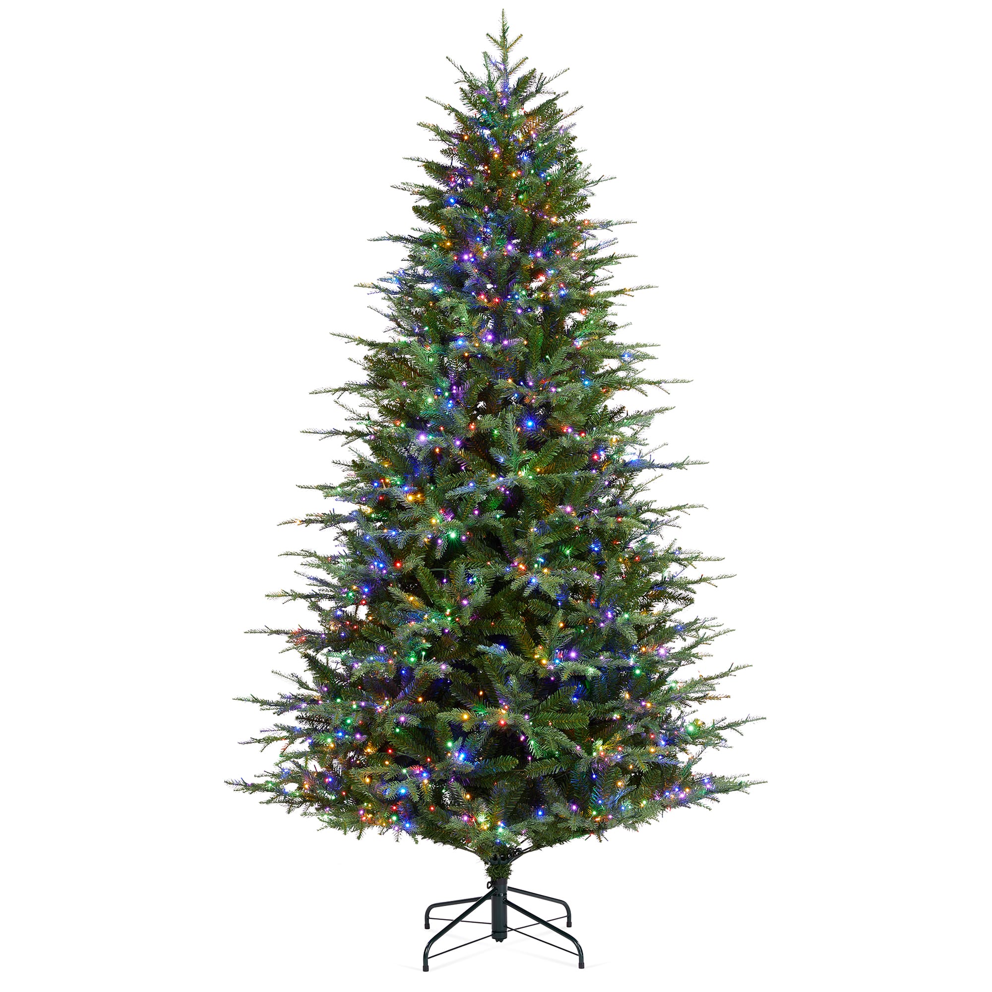 Glitzhome® 7.5ft Pre-Lit Full Fir Artificial Christmas Tree, Multicolor LED Lights