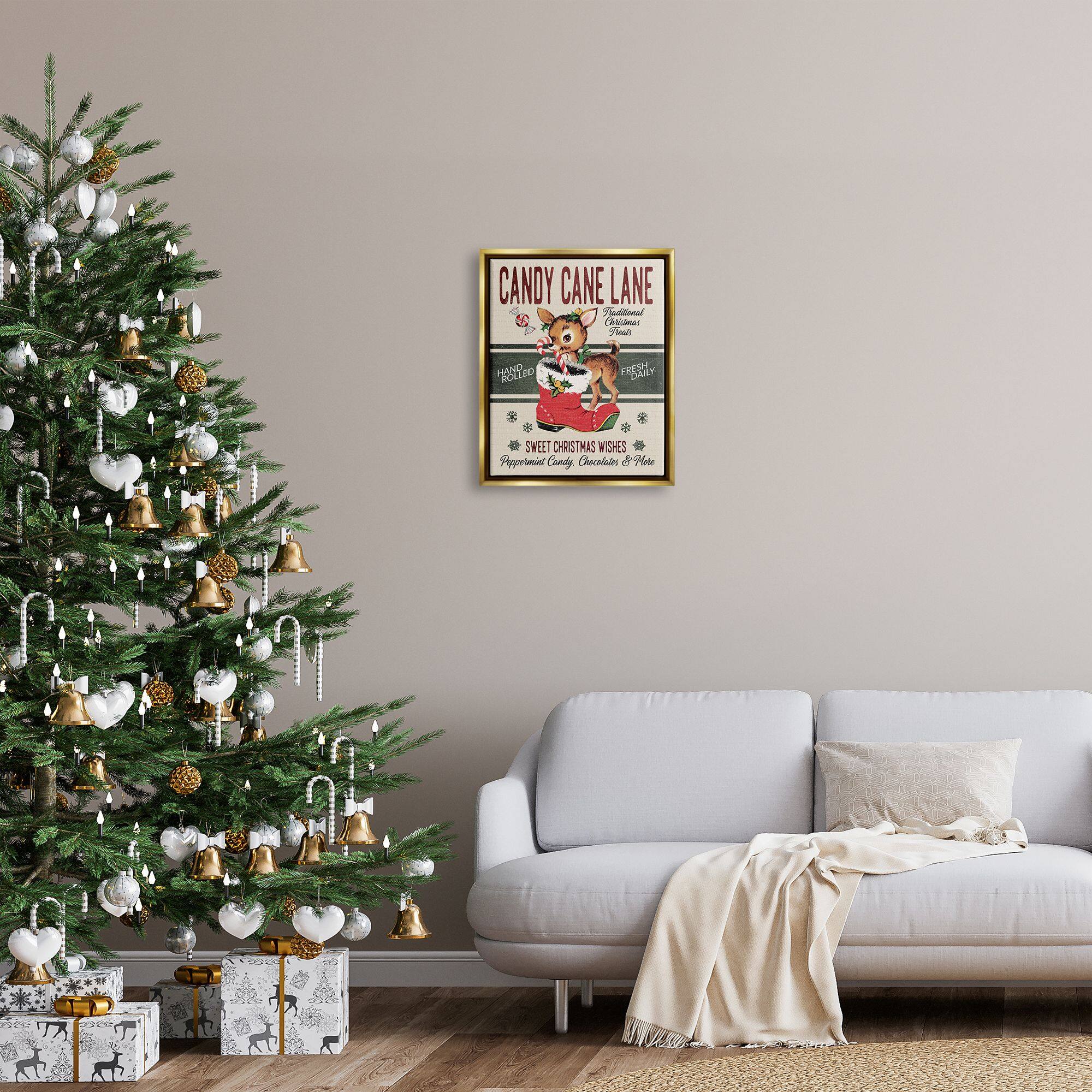 Stupell Industries Candy Cane Lane Vintage Reindeer Boot Framed Floater Canvas Wall Art