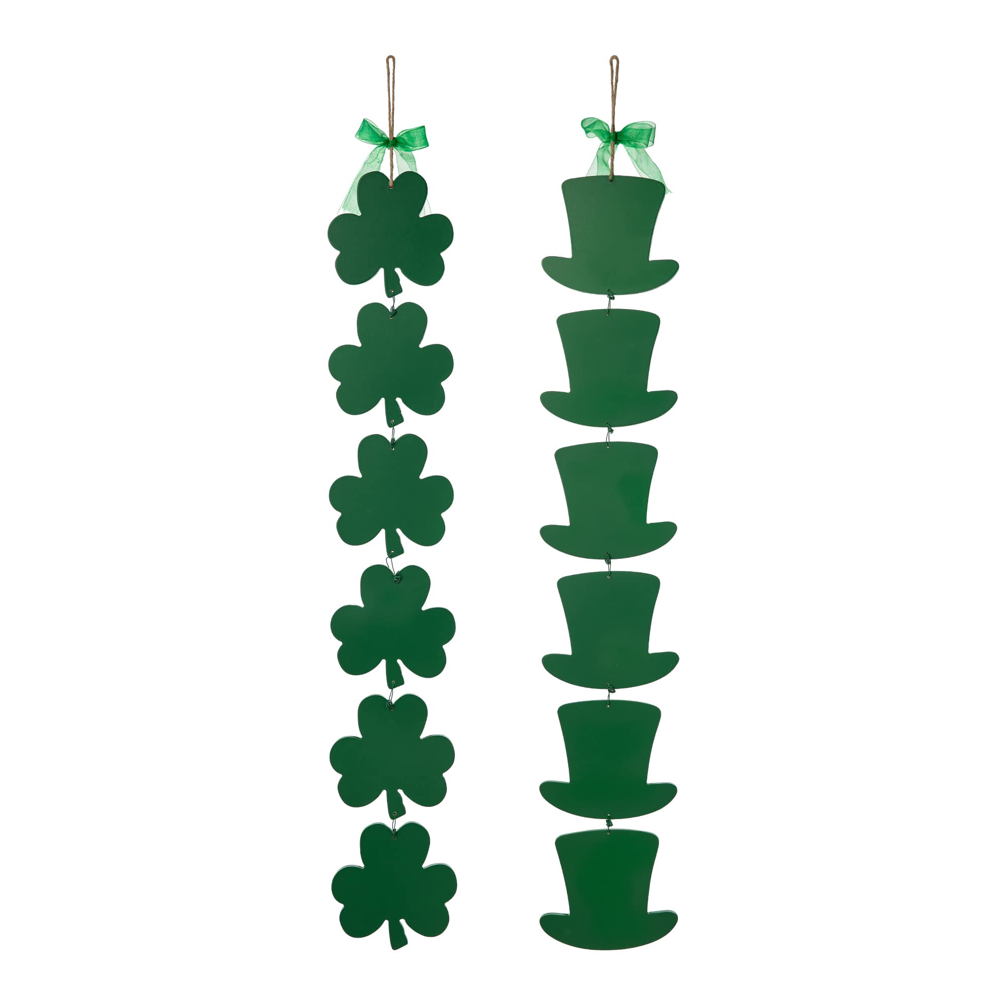 Glitzhome&#xAE; 30&#x22; Set of 2 St. Patrick&#x27;s Wooden Shamrock / Leprechaun Hats Door Hanger