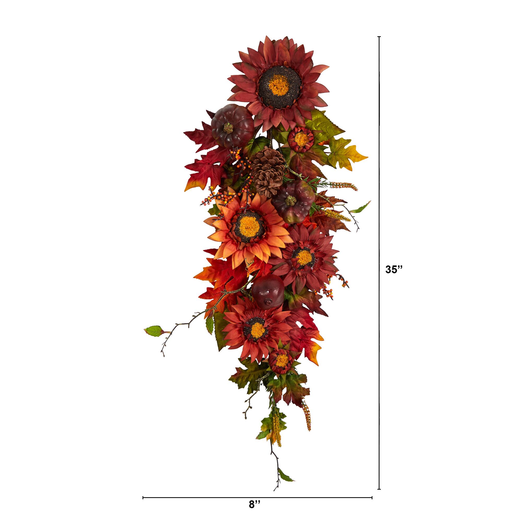 35" Sunflower, Pumpkin & Berries Autumn Teardrop Swag