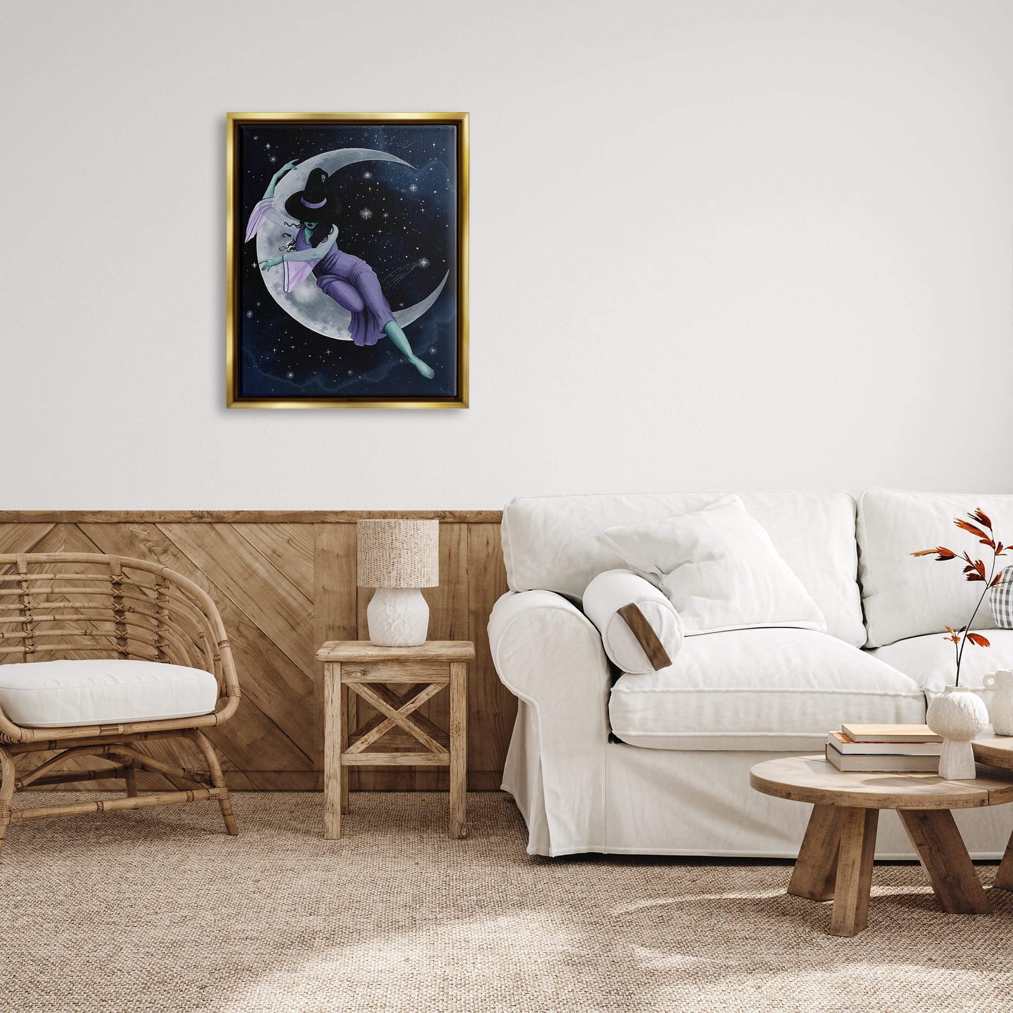 Stupell Industries Moon Witch Starry Night Sky Framed Floater Canvas Wall Art