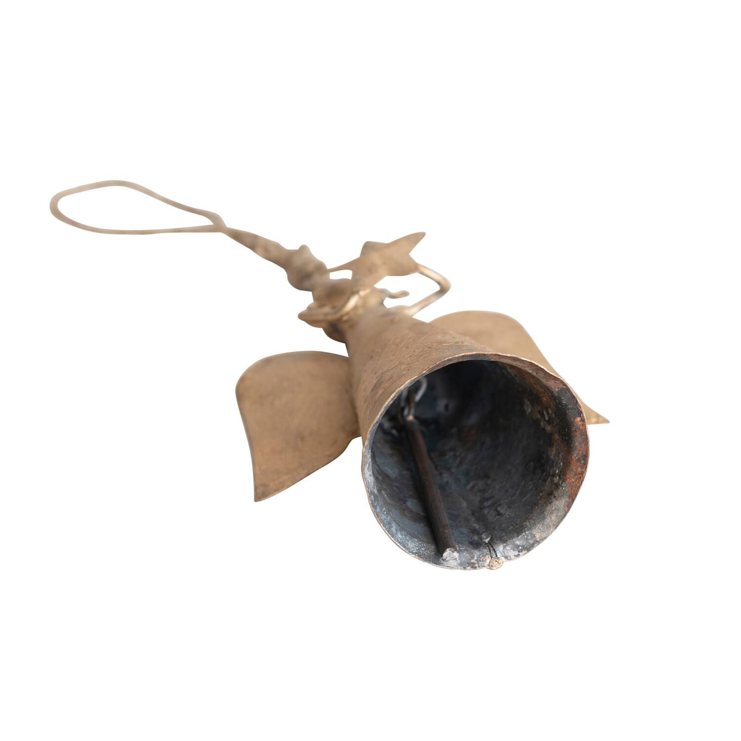 Hello Honey&#xAE; 7&#x22; Antique Brass Finish Metal Angel Bell Ornament