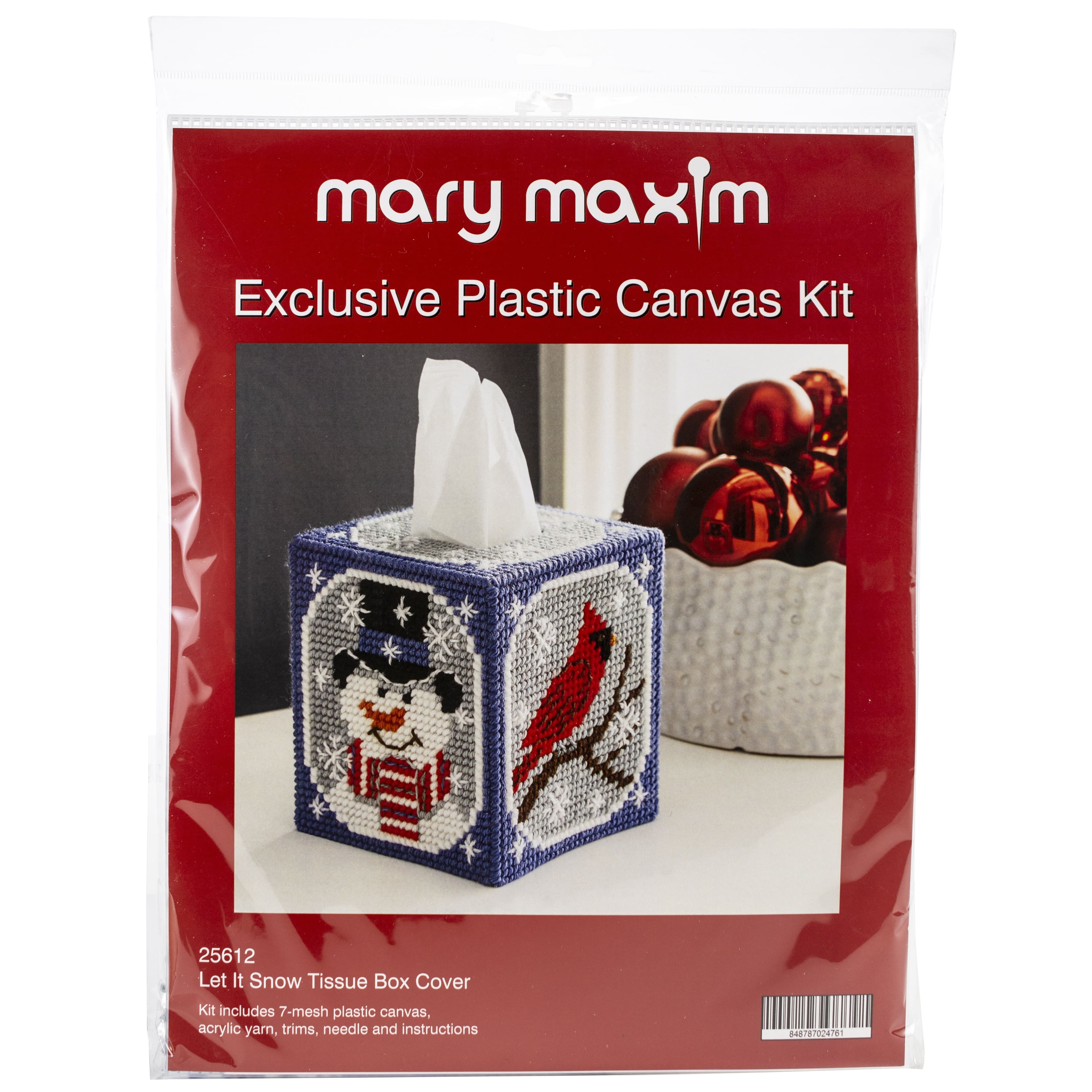 Mary Maxim 5&#x27;&#x27; Let It Snow Plastic Canvas Tissue Box Kit, 7ct.