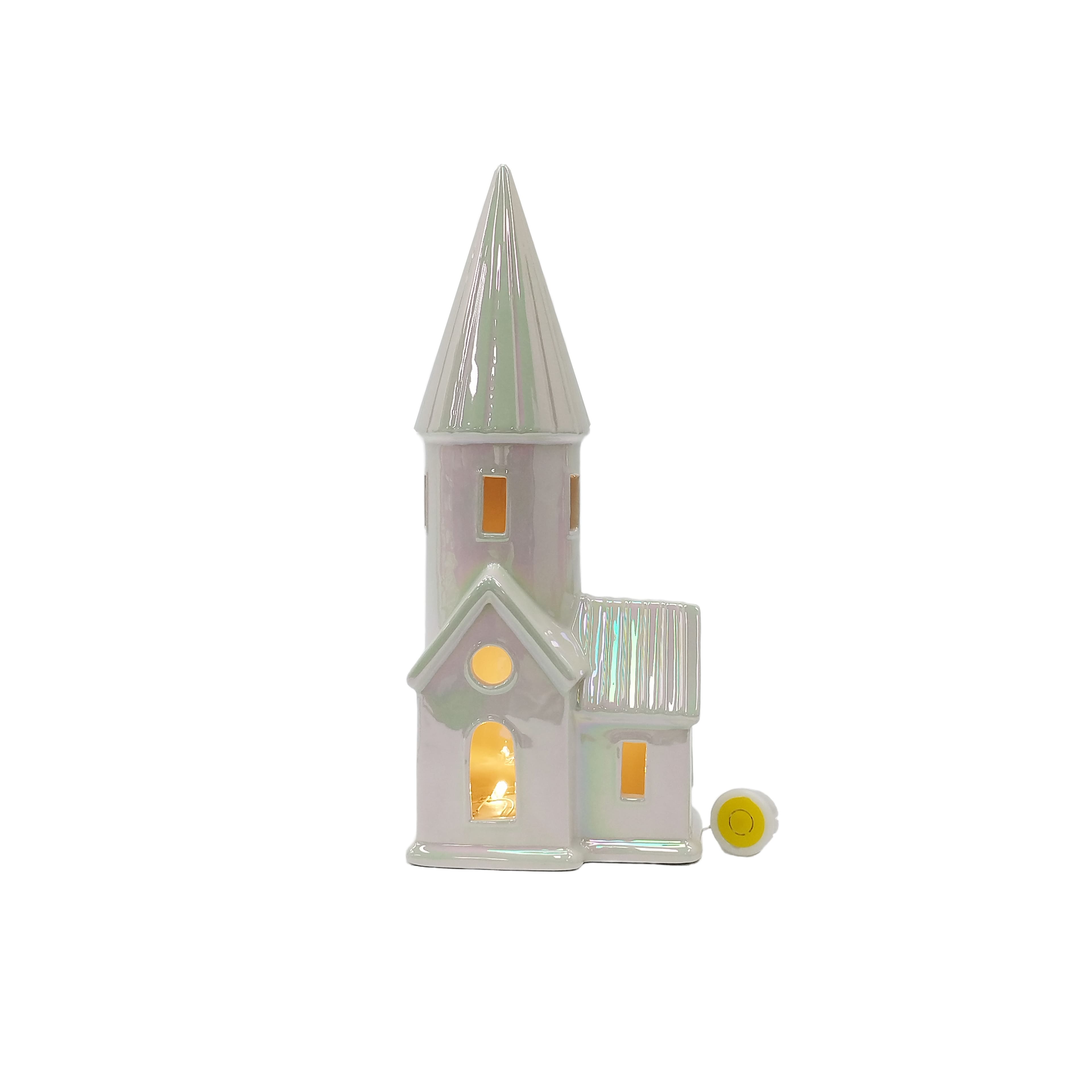 11.75&#x22; Iridescent White Church LED Tabletop D&#xE9;cor by Ashland&#xAE;