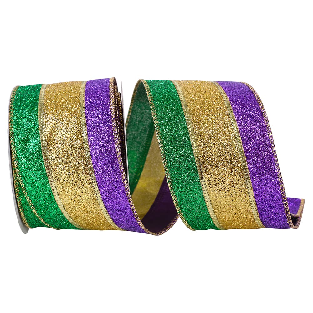 Wired Mardi Gras Glitter Stripes Bow (2.5