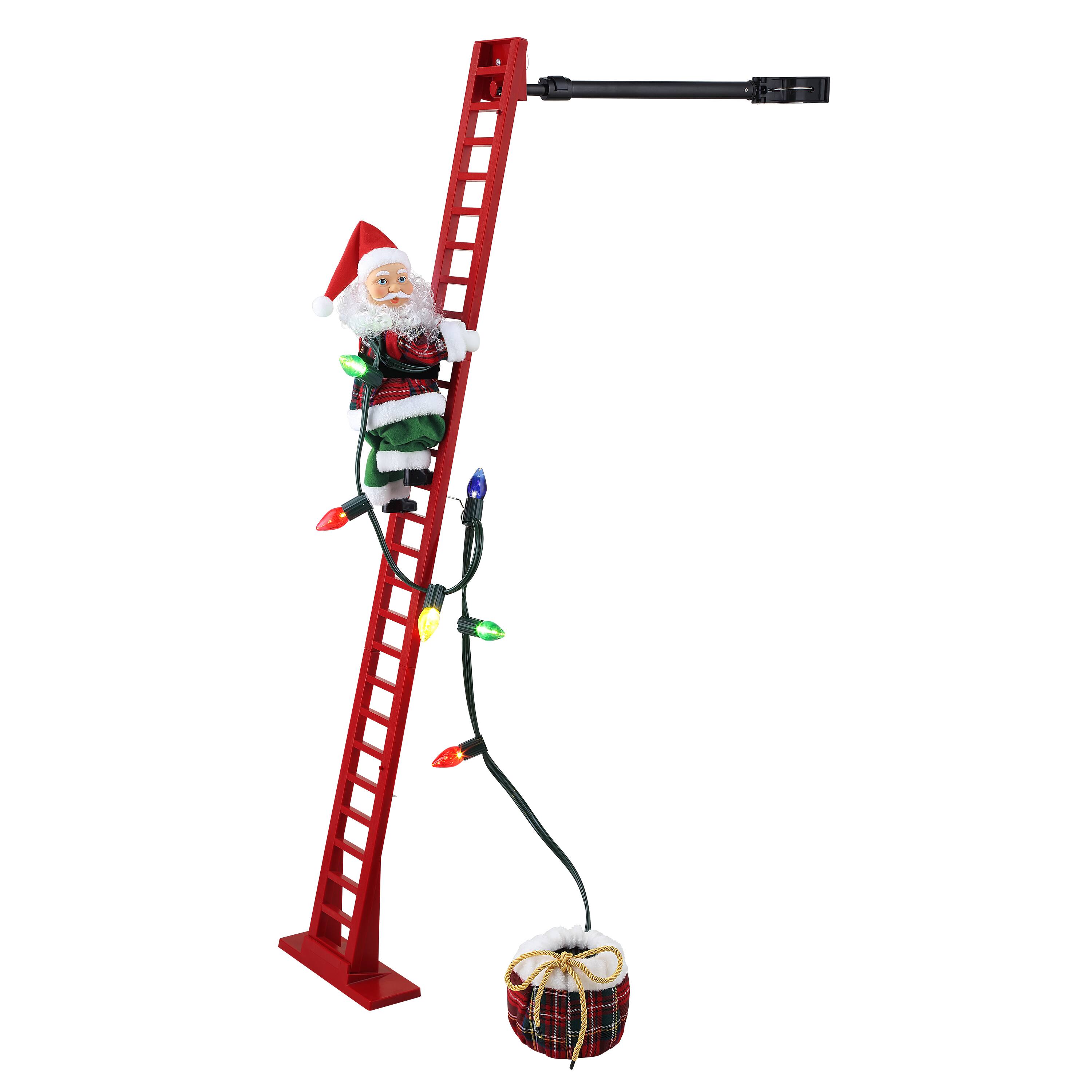 43&#x22; Super Climbing Plaid Santa with Ladder