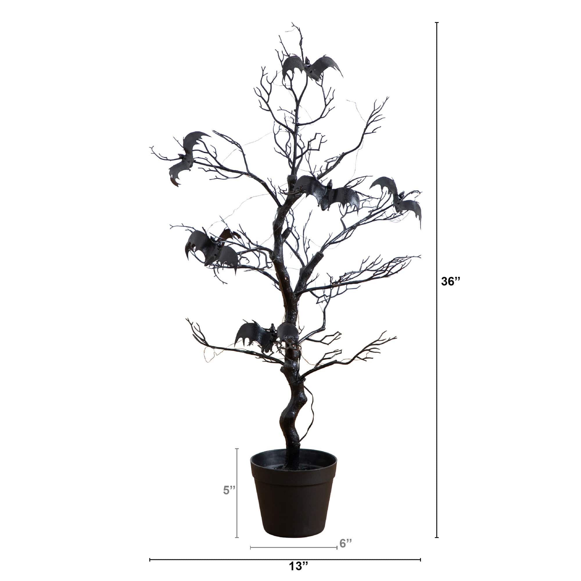 3ft. Pre-Lit Artificial Halloween Black Spooky Twig Tree with Bats and 100 Orange &#x26; Purple LED Lights