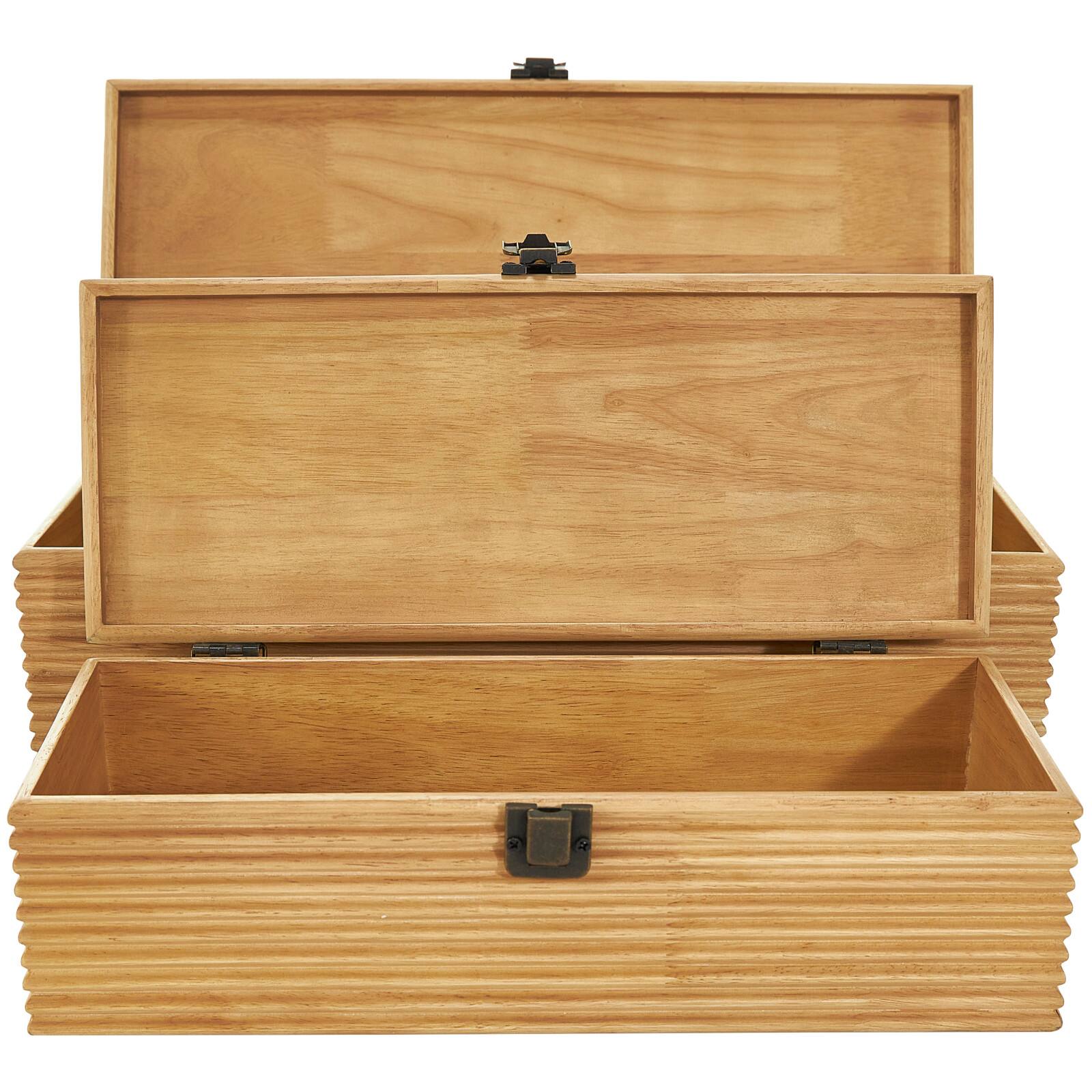 Light Brown Wood Carved Linear Box Set