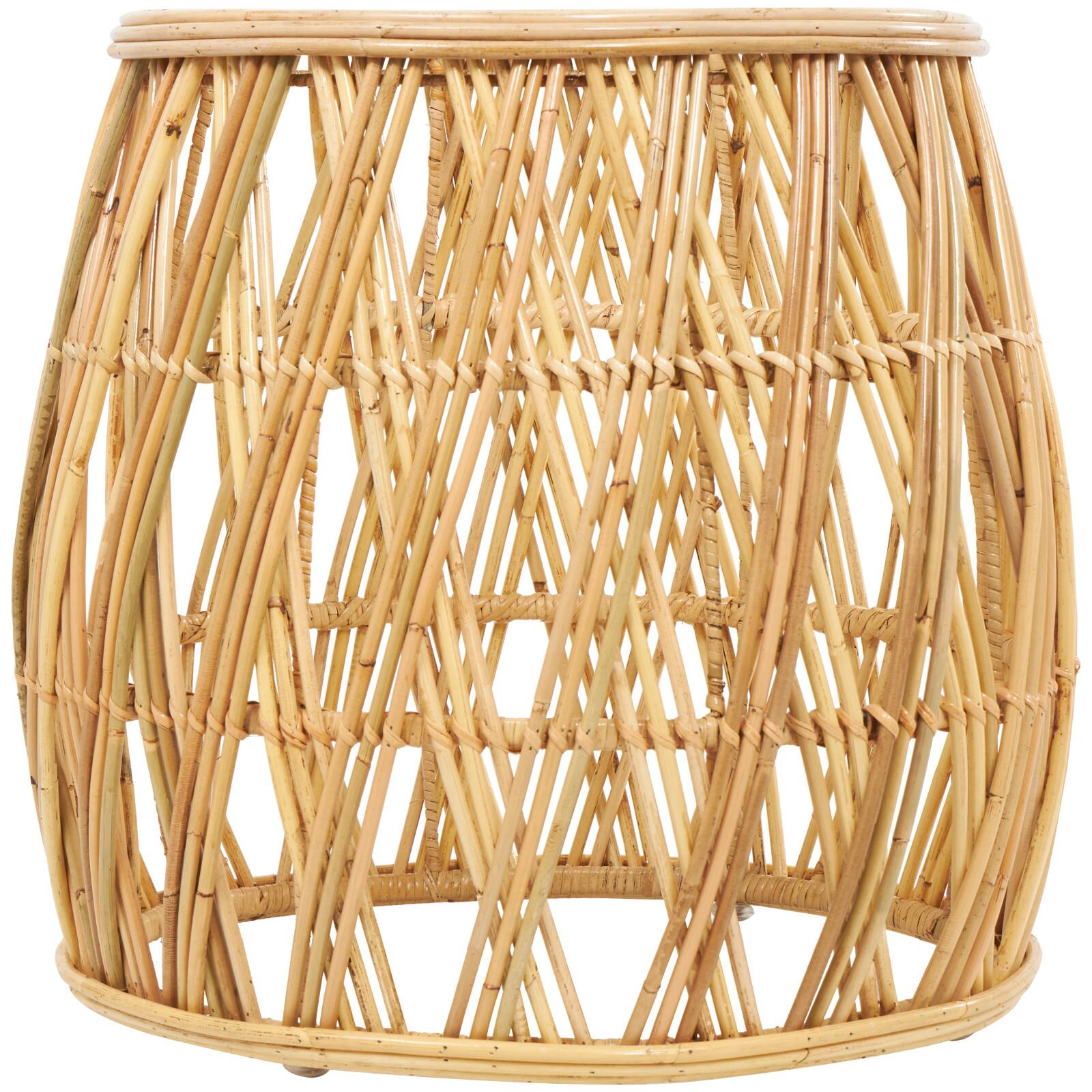 22" Brown Rattan Handmade Woven Geometric Accent Table with Glass Top