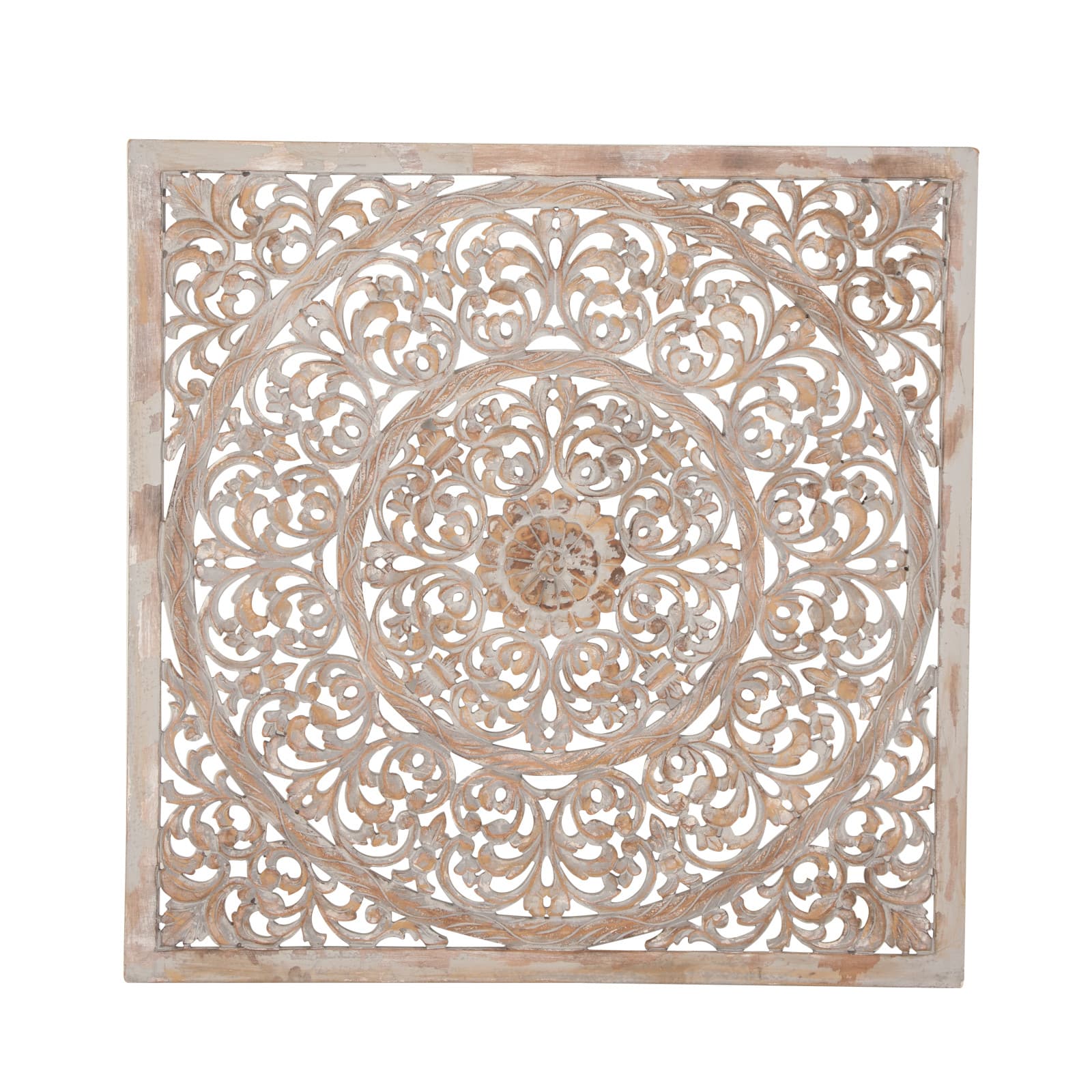 36&#x22; Brown Floral Radial Wood Wall D&#xE9;cor