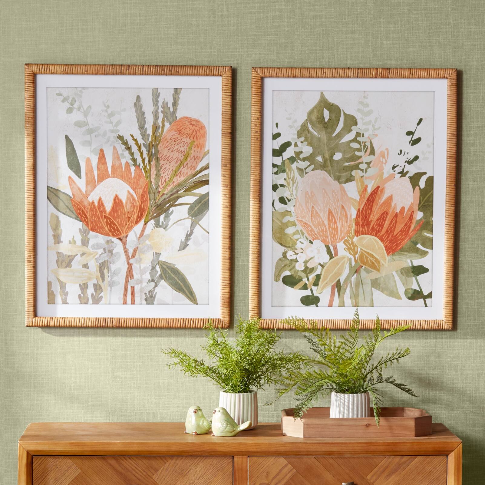 27" Framed Protea Floral Wall Art Set