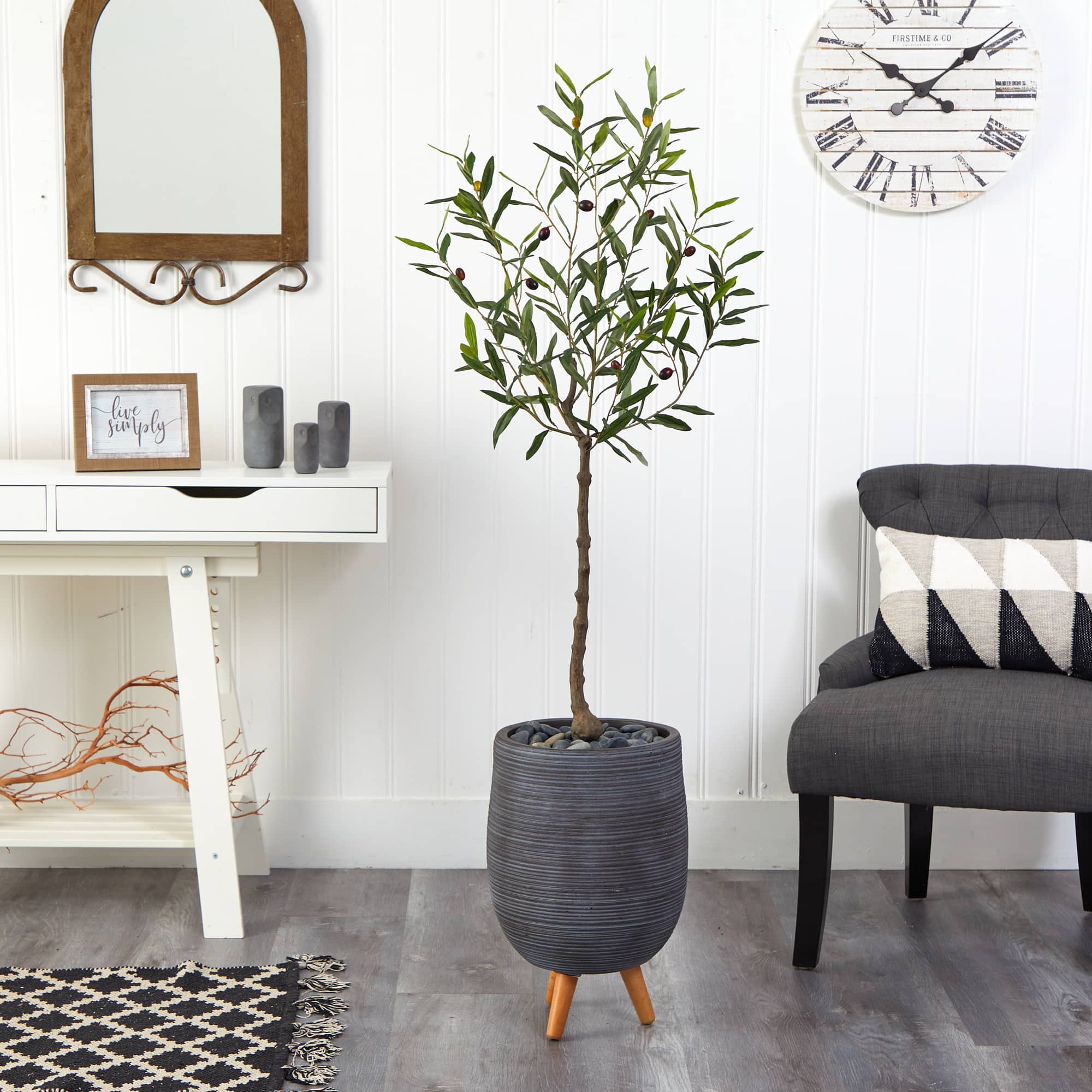 4.5ft. Olive Tree in Gray Planter with Stand