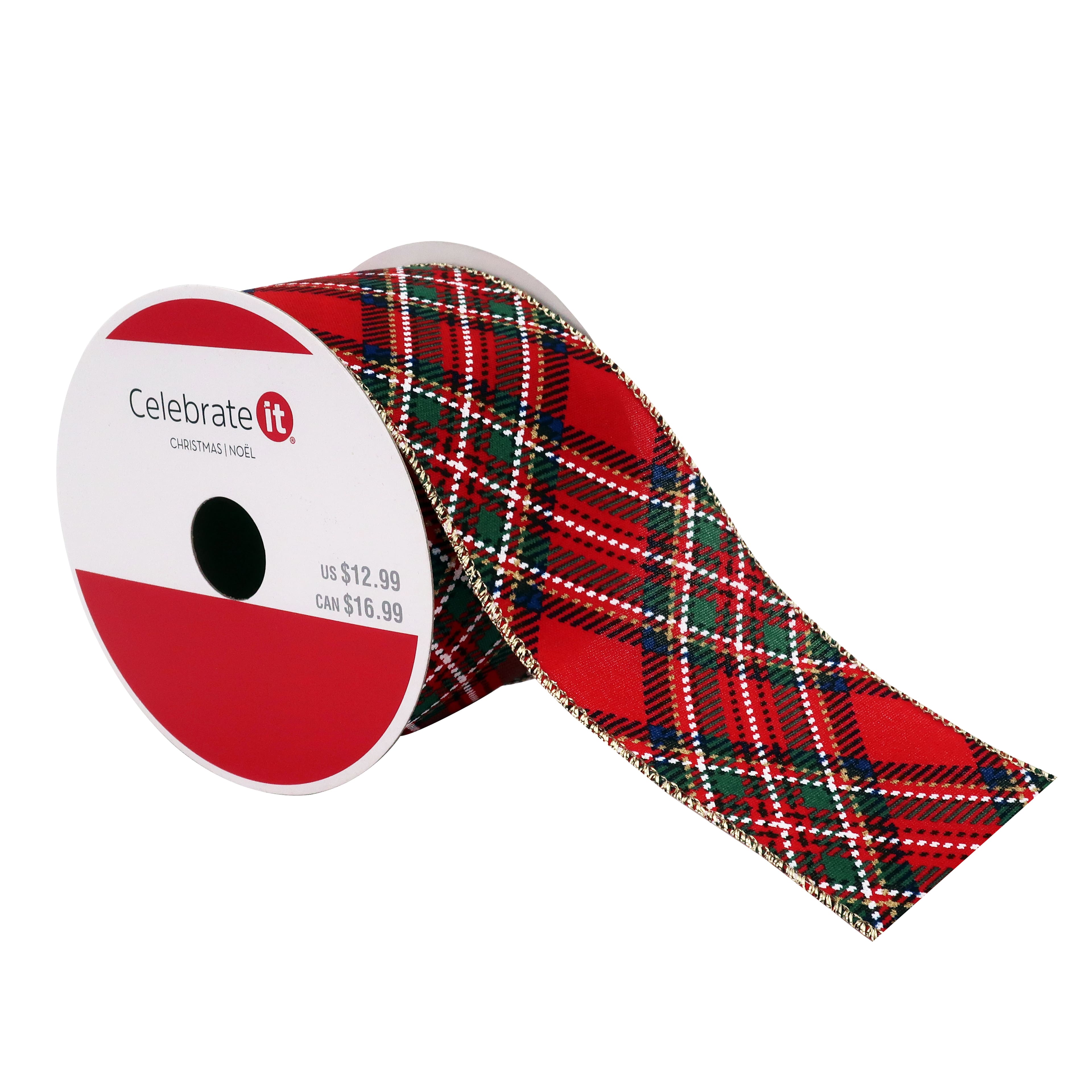 2.5&#x22; x 20ft. Red Tartan Wired Taffeta Ribbon by Celebrate It&#x2122; Christmas