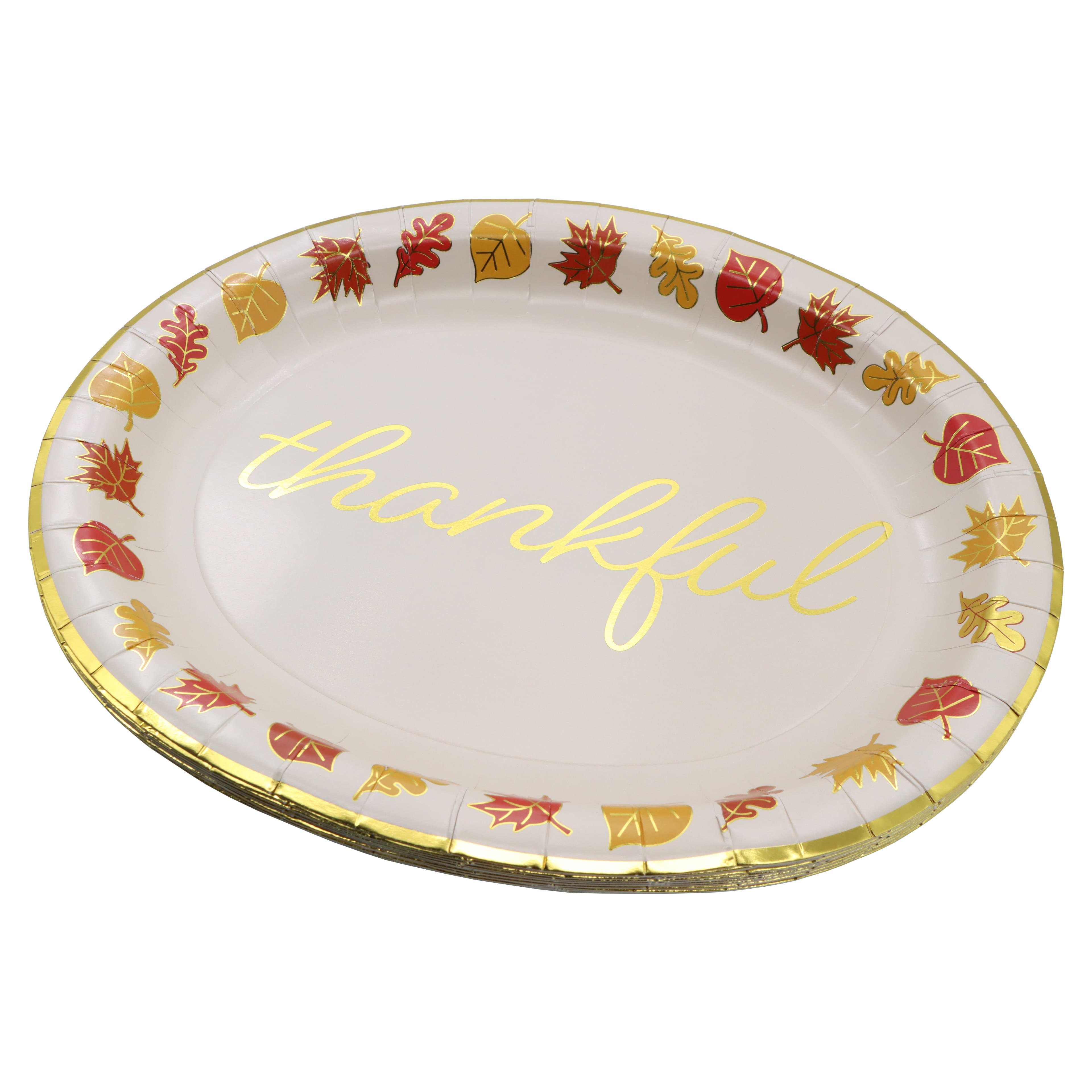 12&#x22; Oval Thankful Leaves Paper Plates, 12ct. by Celebrate It&#x2122;