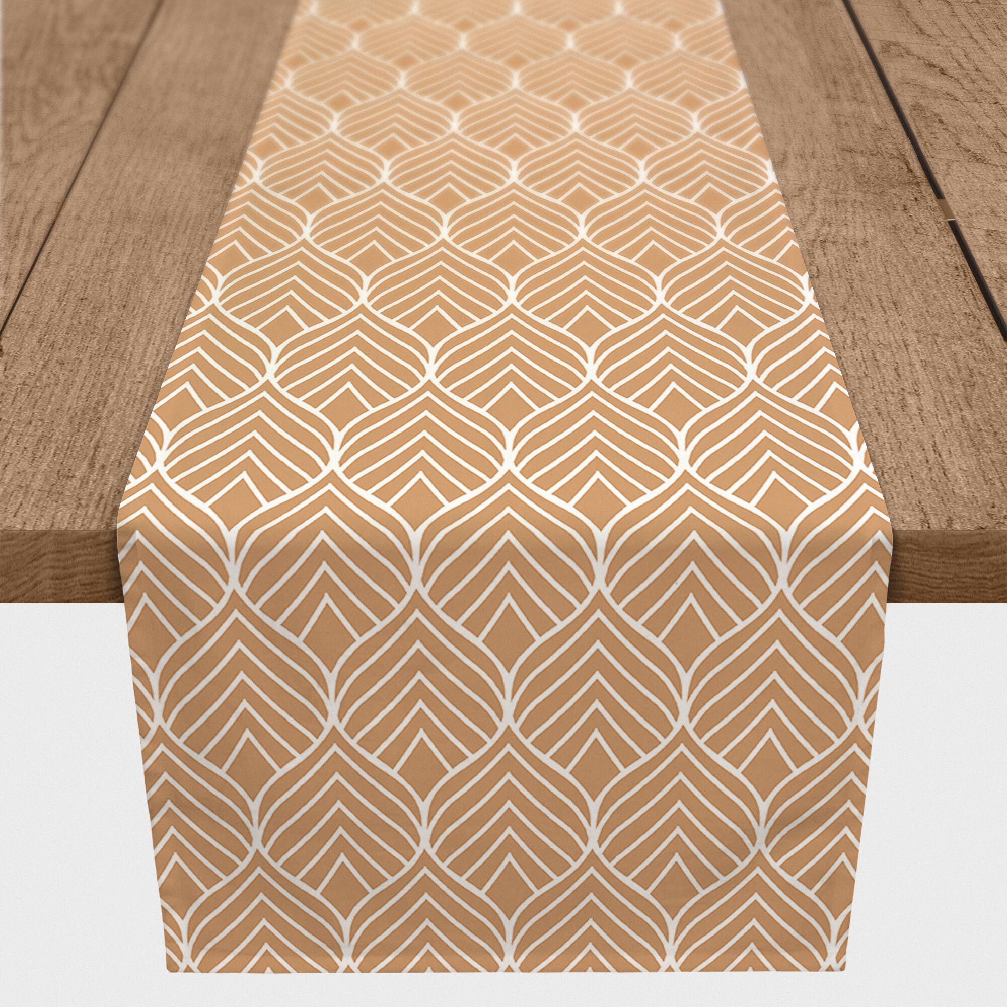90" Orange Geo Leaf Pattern Cotton Twill Runner