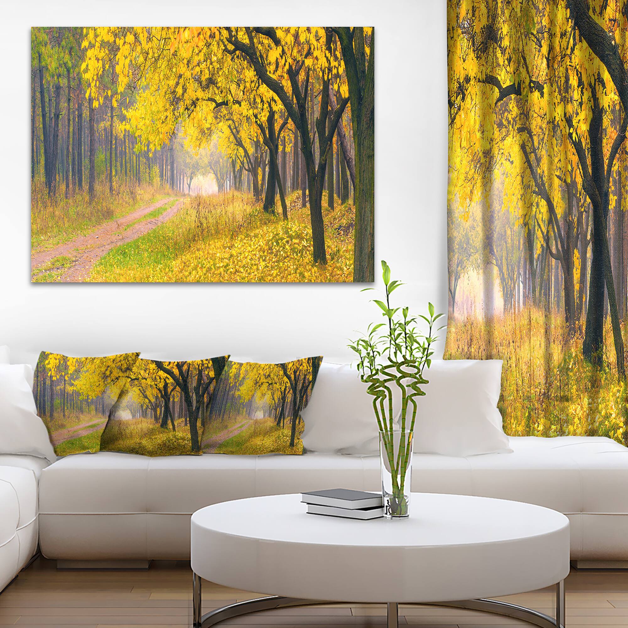 Designart - Bright Yellow Autumn Forest - Landscape Photo Canvas Art Print