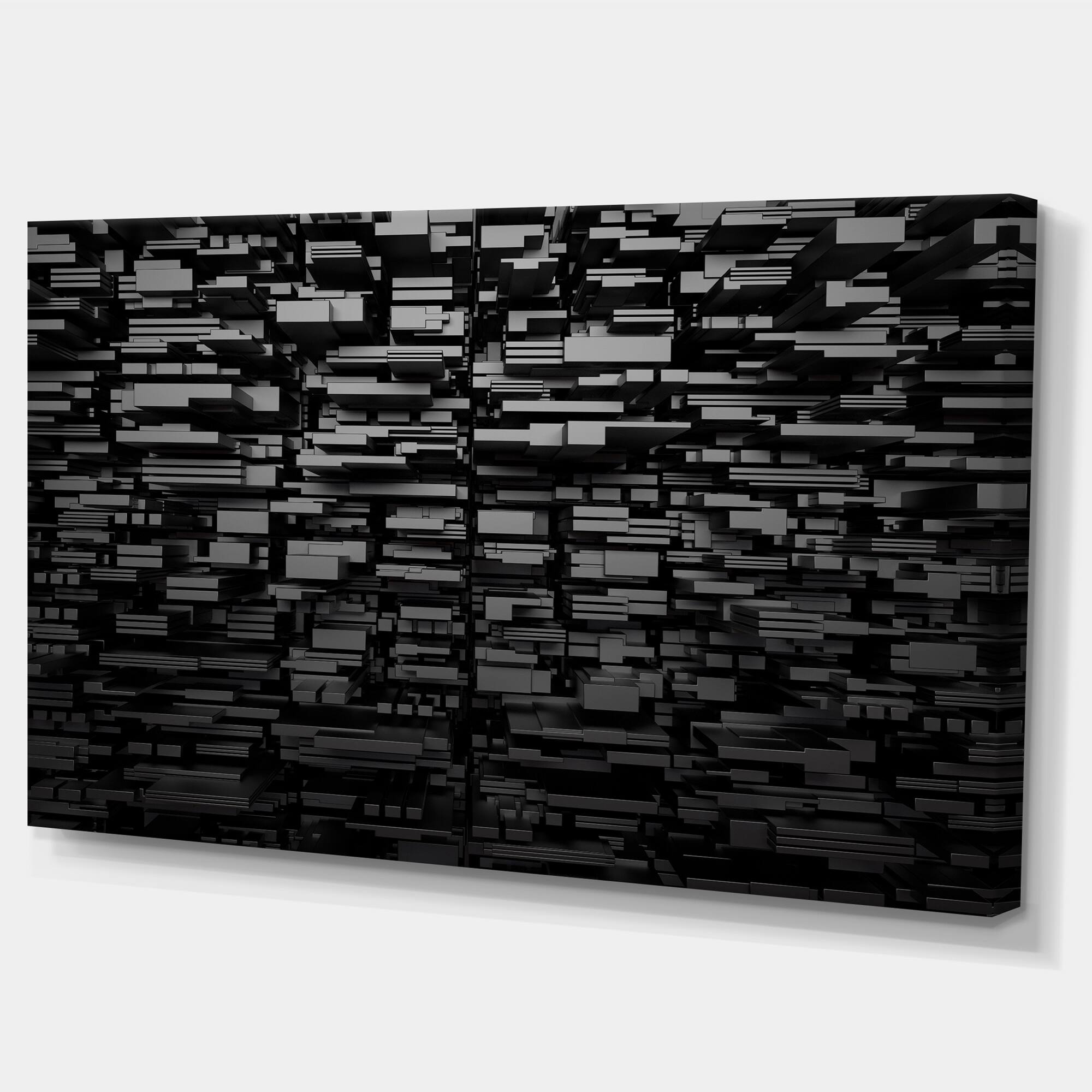 Designart - Black 3D Geometric Background - Abstract Canvas Art Print