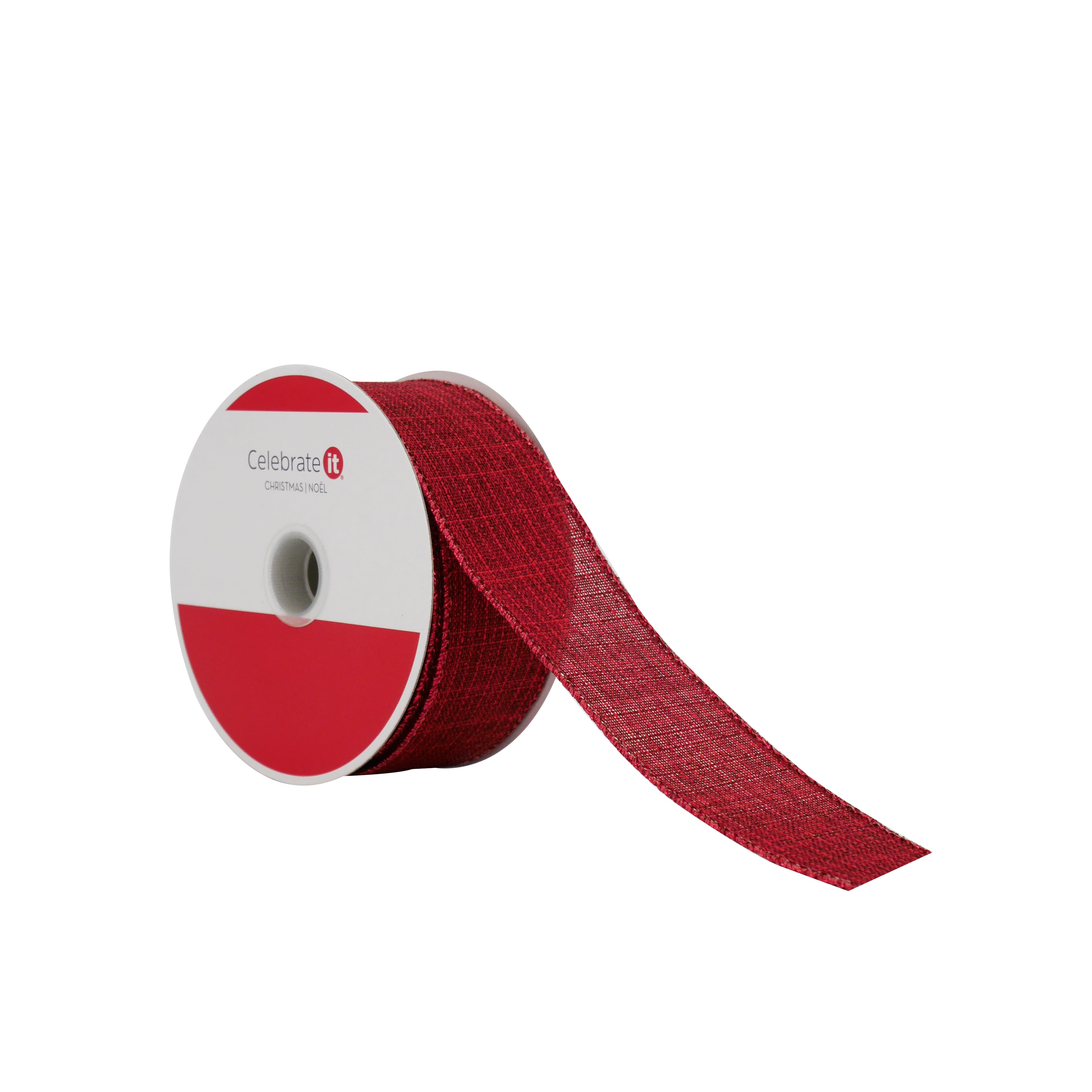 1.5&#x22; x 30ft. Burgundy Wired Faux Linen Ribbon by Celebrate It&#xAE;