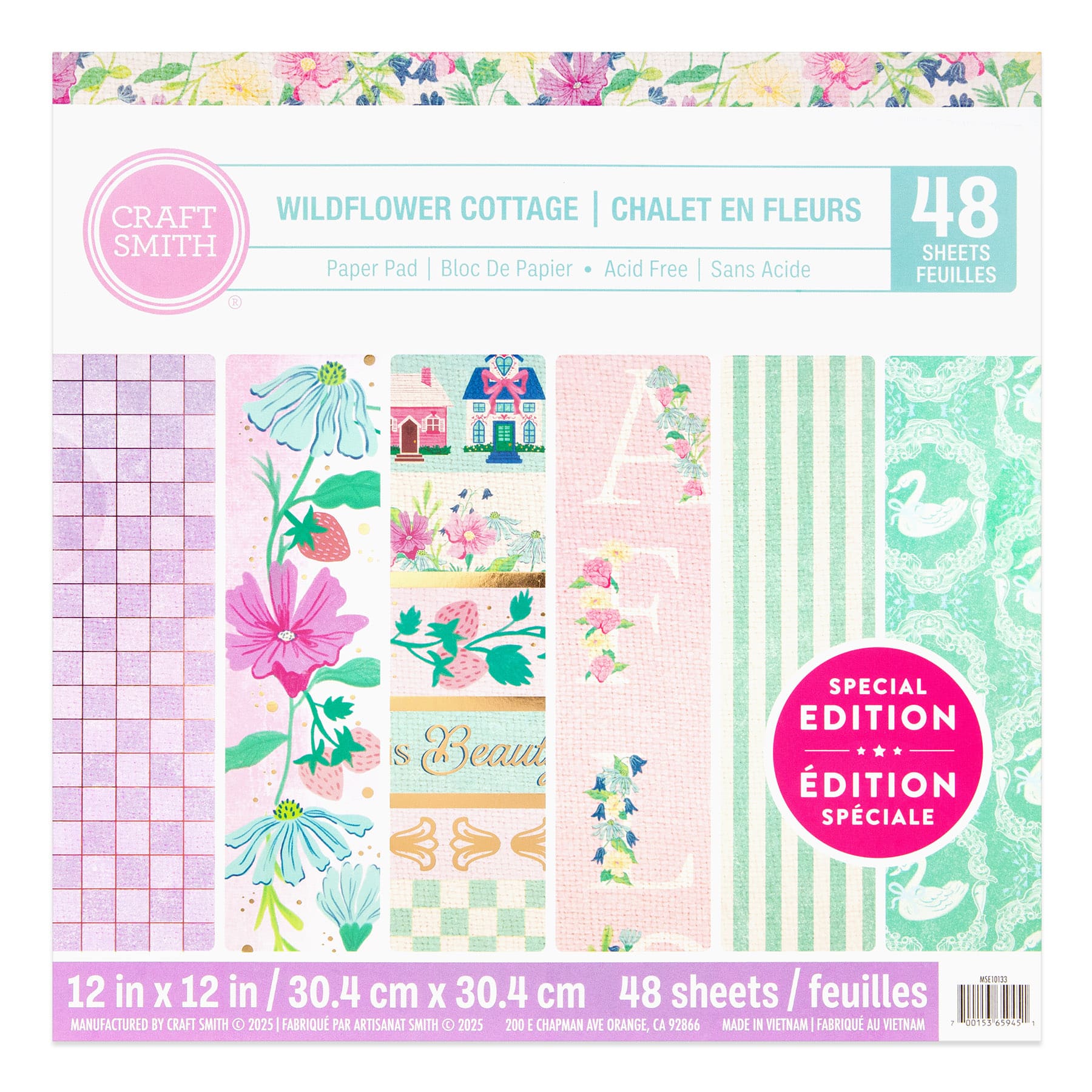 Craft Smith 12" x 12" Wildflower Cottage Paper Pad, 48 Sheets