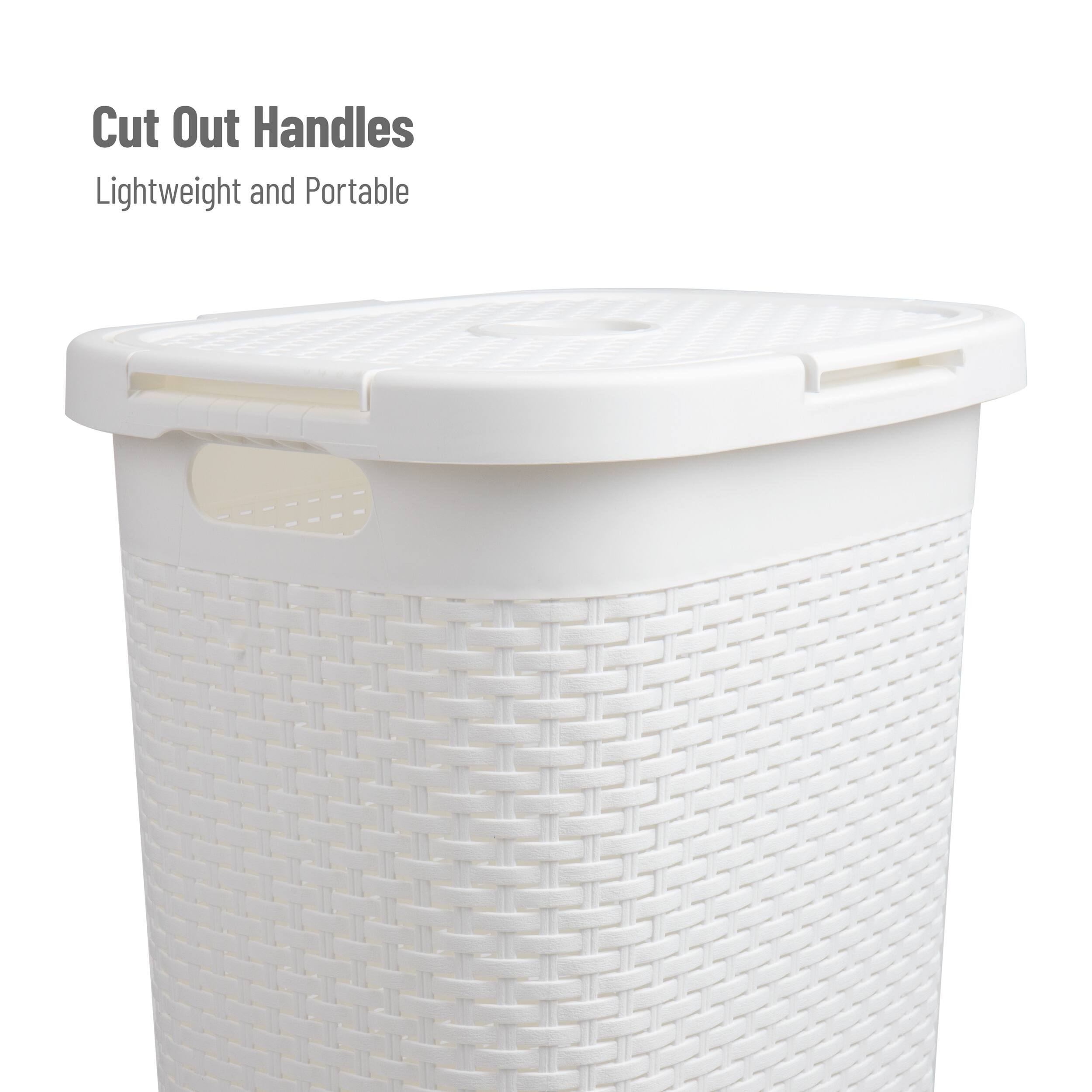 Mind Reader 60L Ventilated Slim Laundry Hamper with Cut Out Handles &#x26; Attached Hinged Lid, 2ct.
