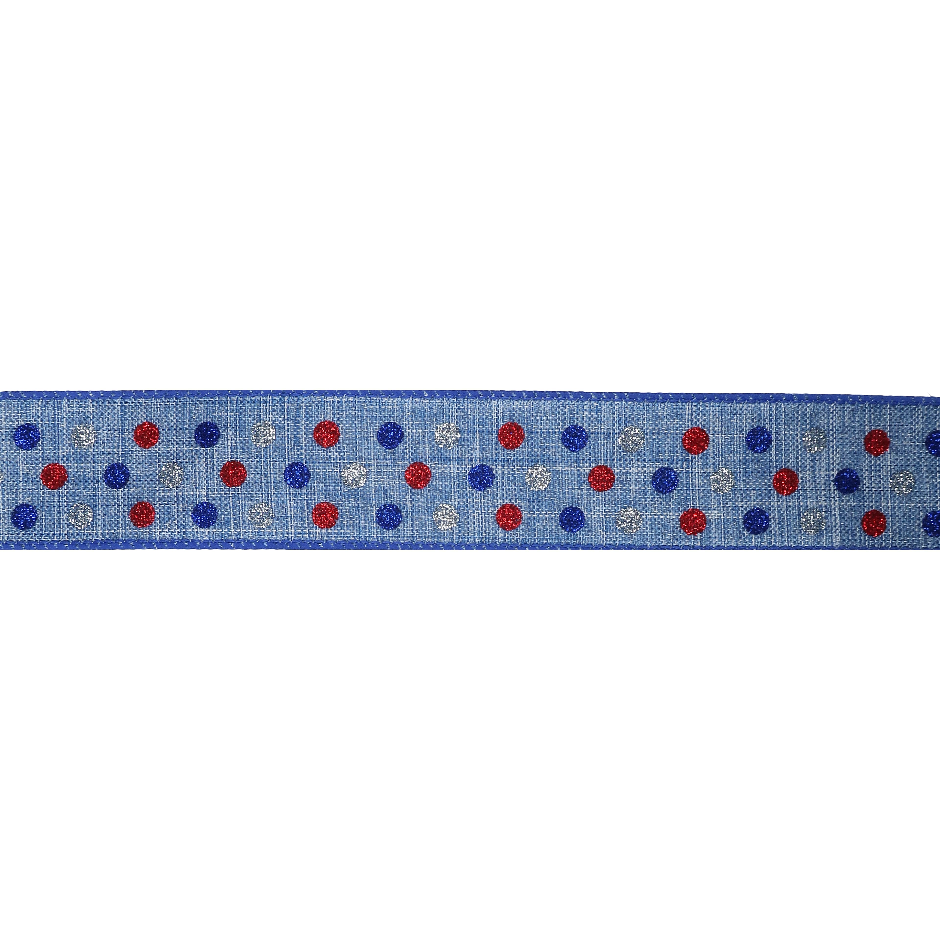 1.5&#x22; x 30ft. Faux Linen Wired Dots Ribbon by Celebrate It&#xAE; Red, White &#x26; Blue