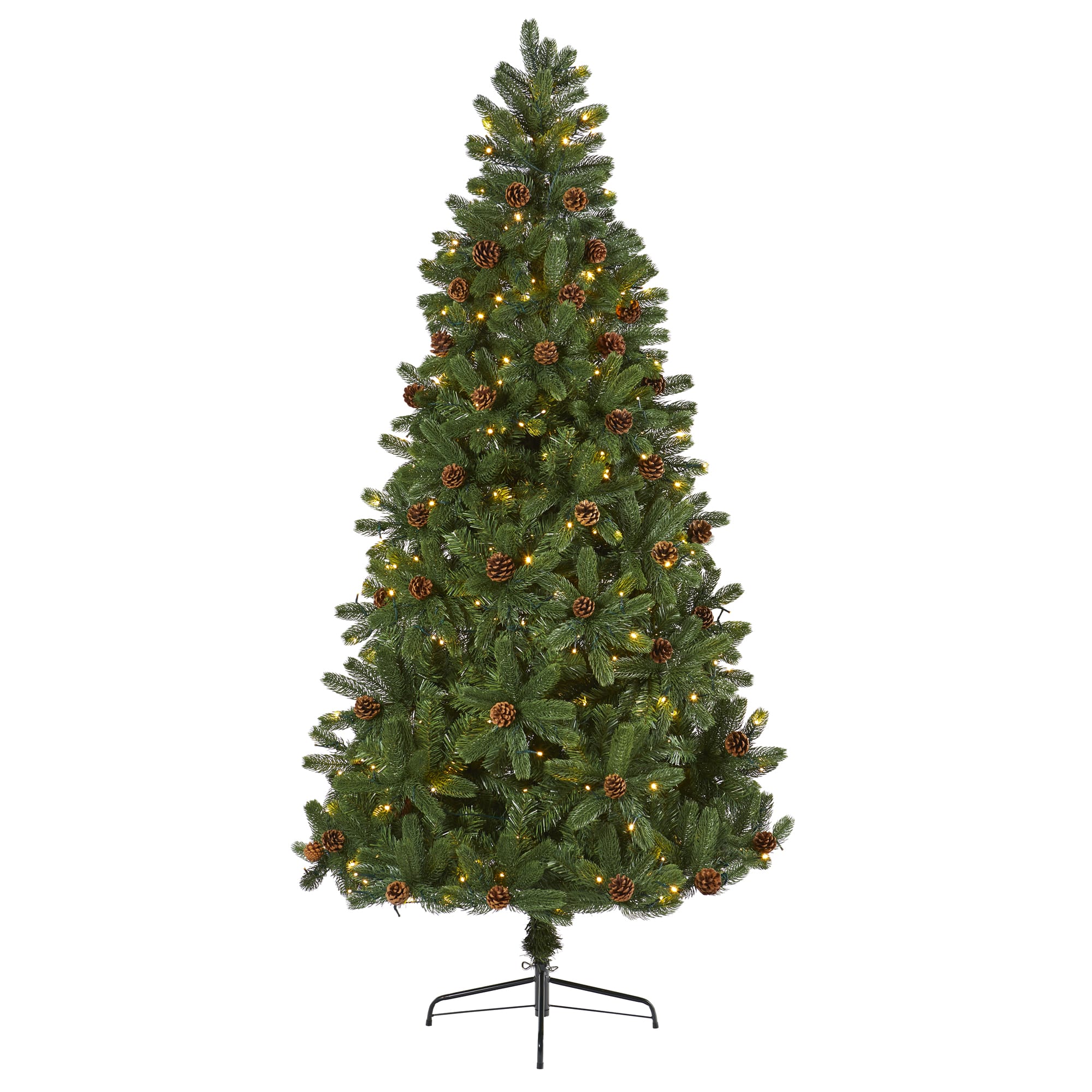 7.5ft. Pre-Lit Rocky Mountain Spruce Artificial Christmas Tree with Pinecones, Clear LED Lights