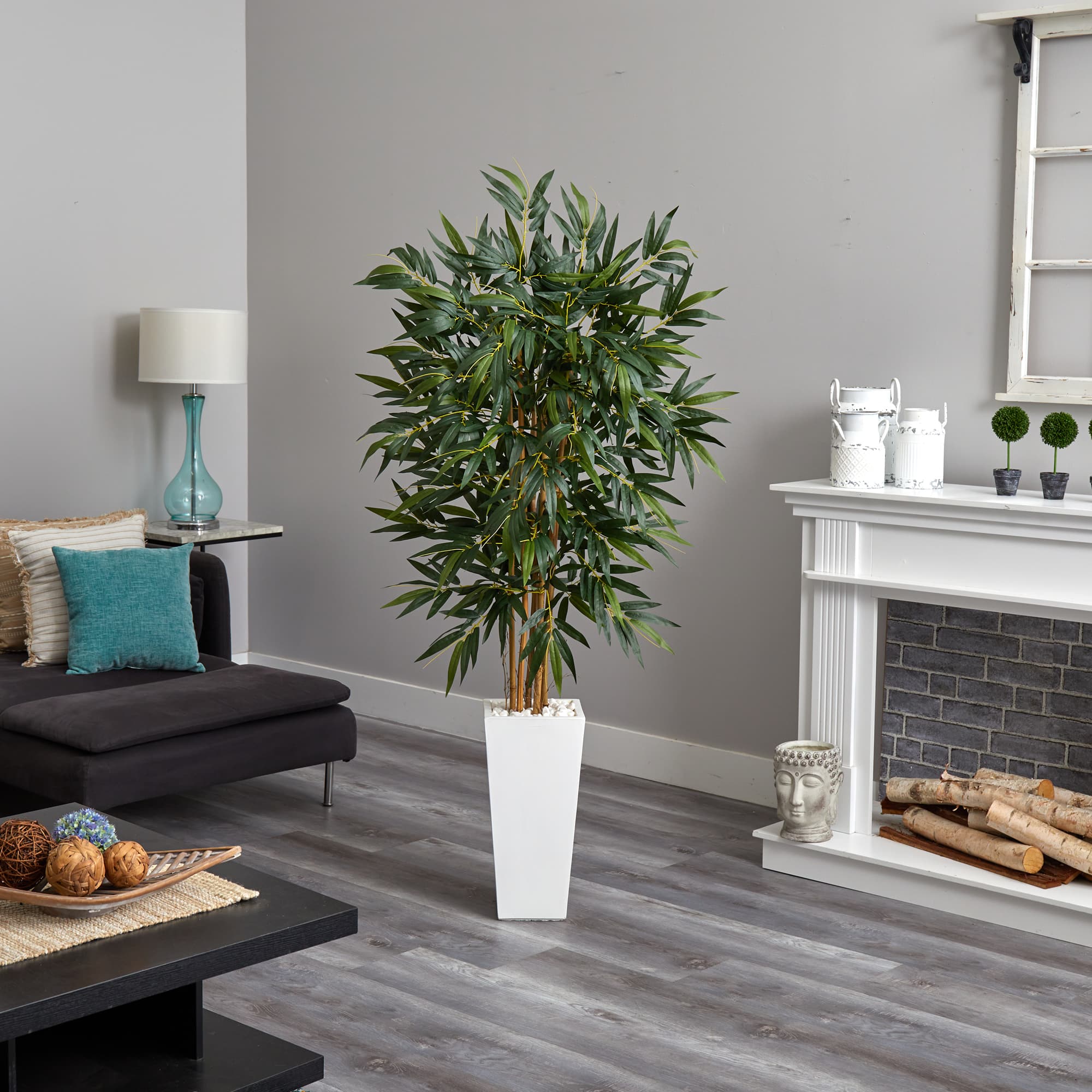 6ft. Potted Bamboo Artificial Tree in White Tower Planter