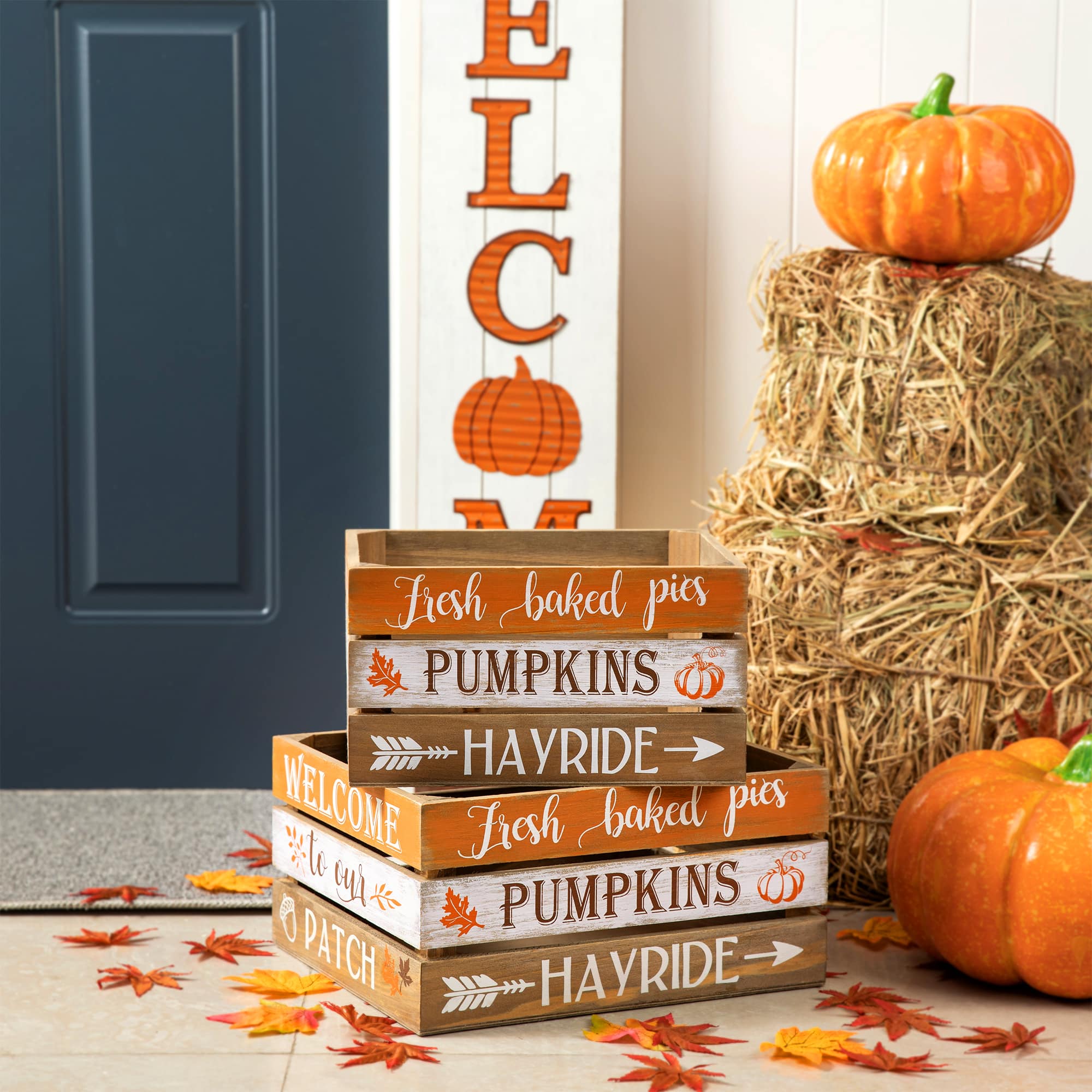 Glitzhome® Wooden Pumpkin Crate Set
