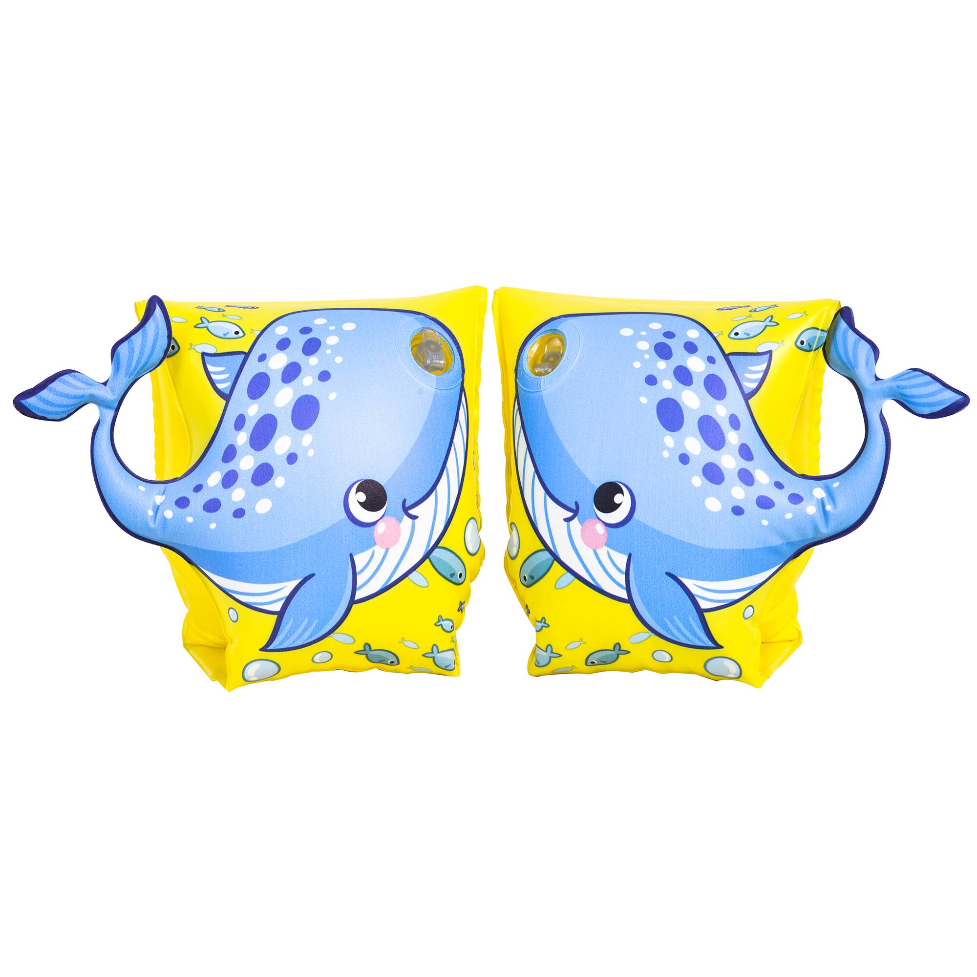 Pool Central® 9" Inflatable Yellow and Blue Whale Arm Band Floats, 2ct.
