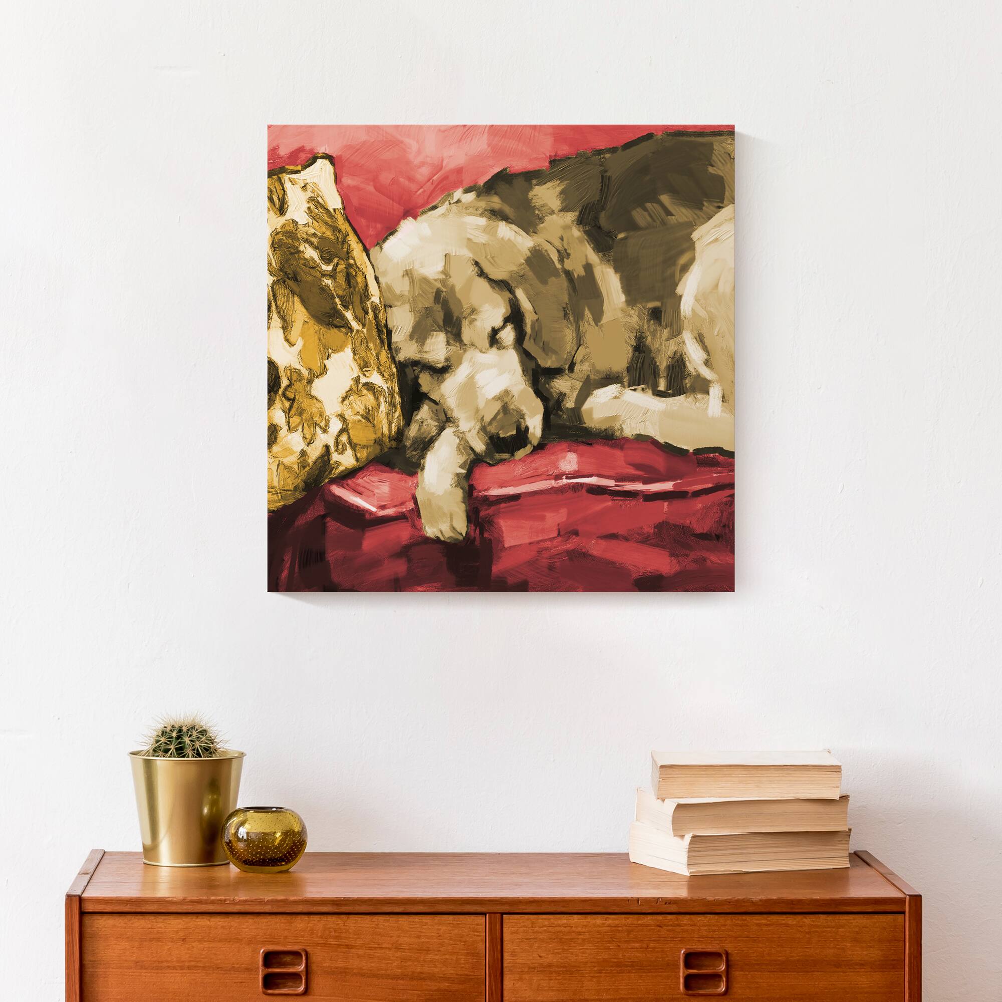 Painted Golden Retriever Couch 2 Canvas Wall Art