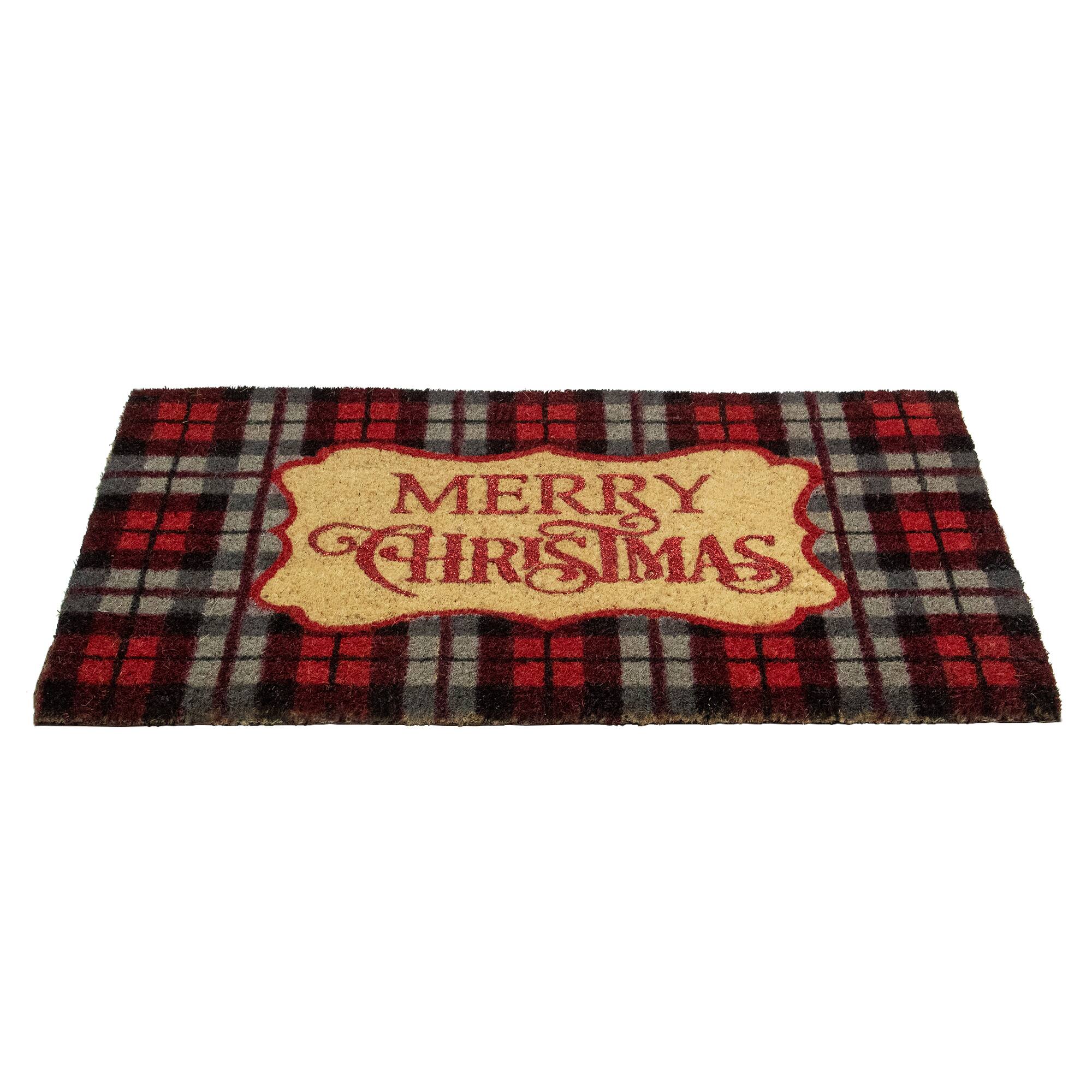 Red & Black Plaid "Merry Christmas" Rectangular Doormat