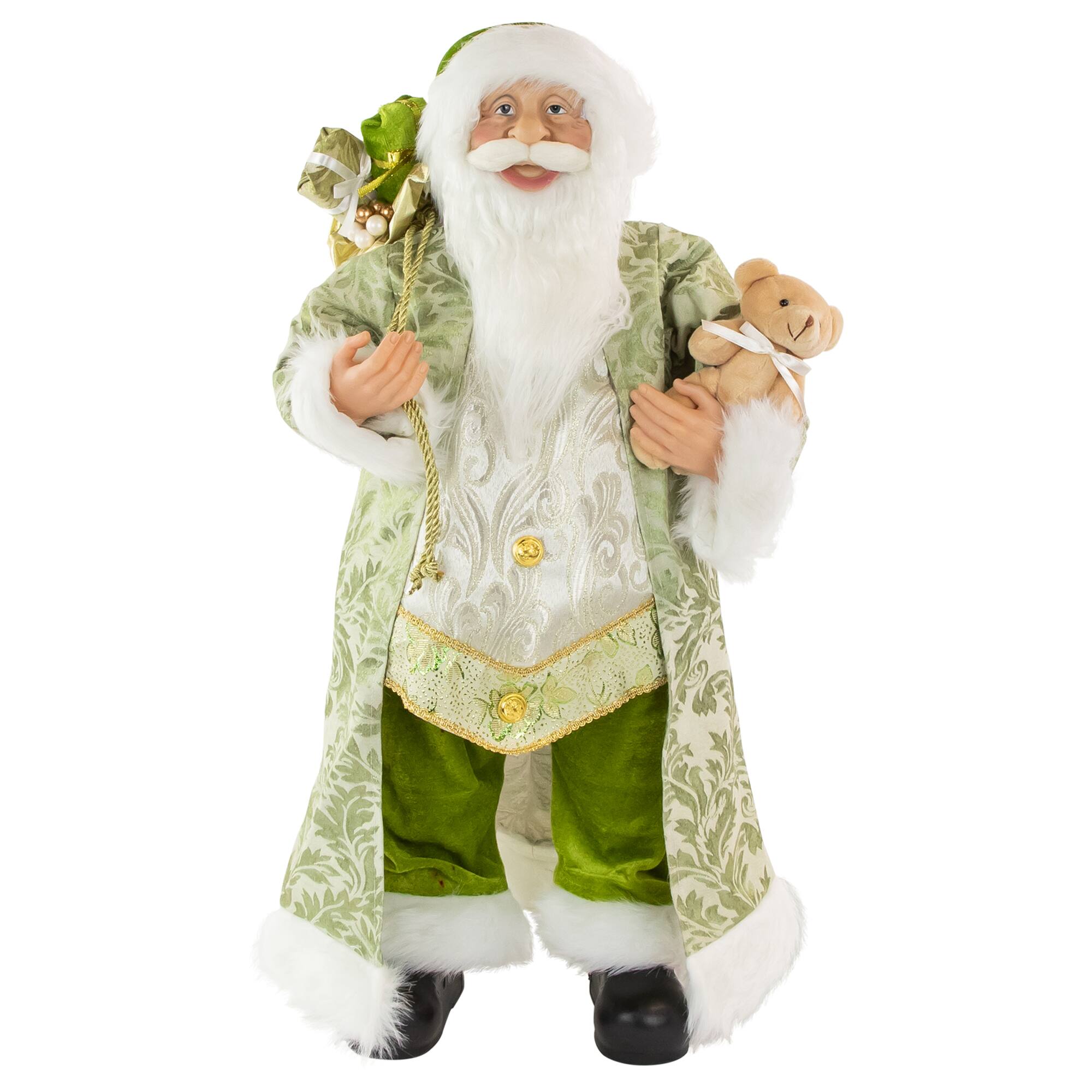 24&#x22; St. Patrick&#x27;s Irish Standing Santa Claus Christmas Figure with Teddy Bear and Gift Bag