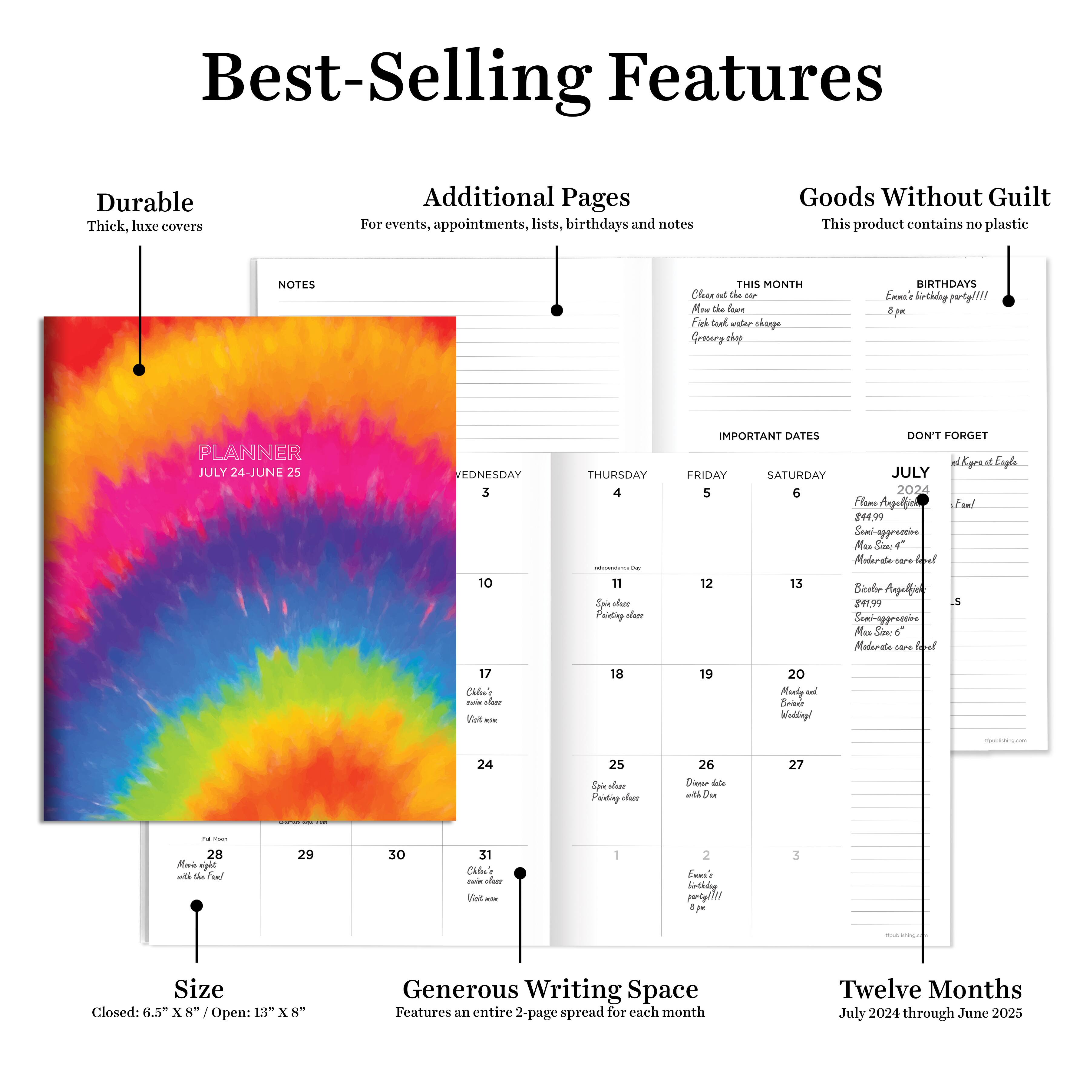 TF Publishing 2024-2025 Medium Tie-Dye Monthly Planner