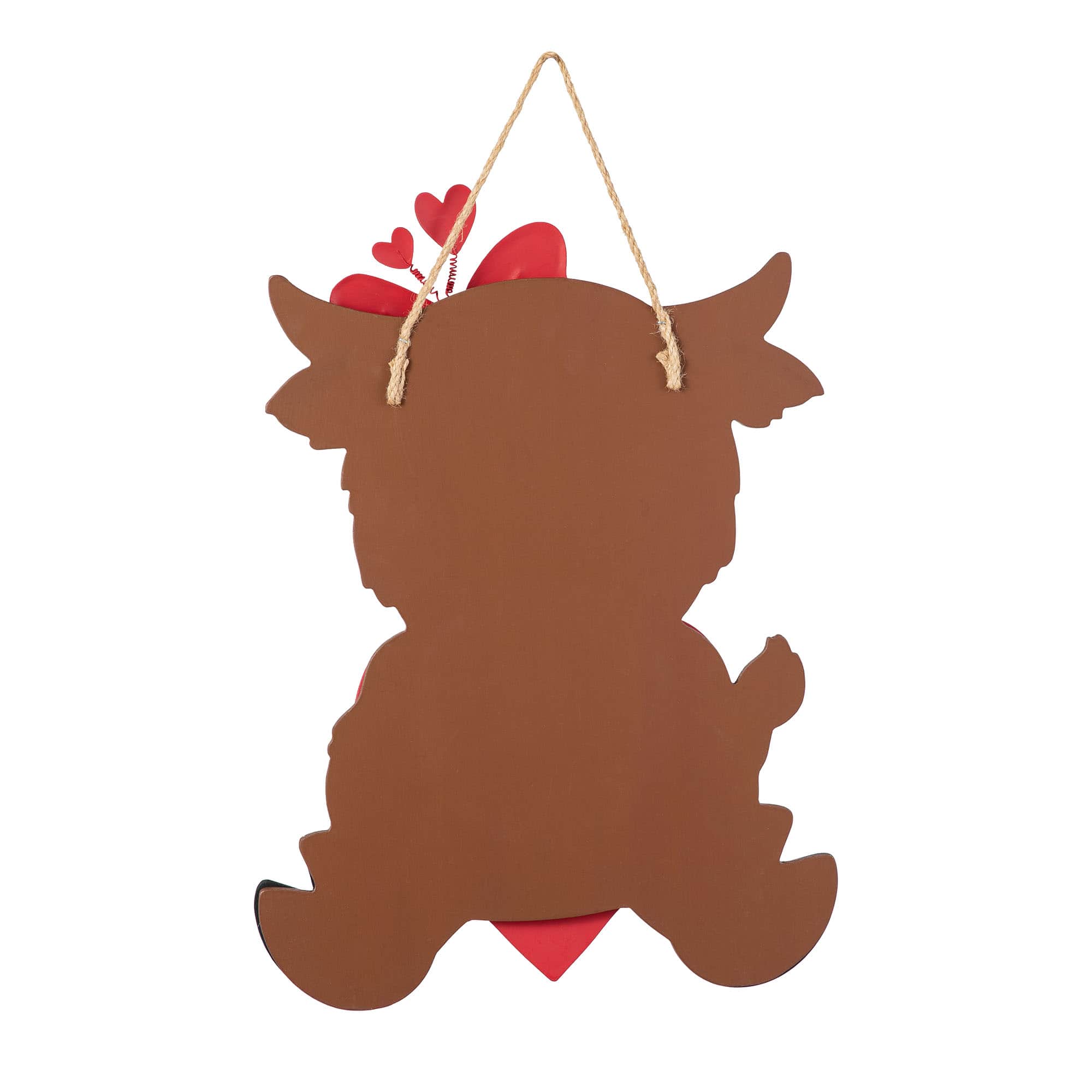 Glitzhome&#xAE; 18&#x22; Valentine&#x27;s Wooden Highland Cow Door Hanger