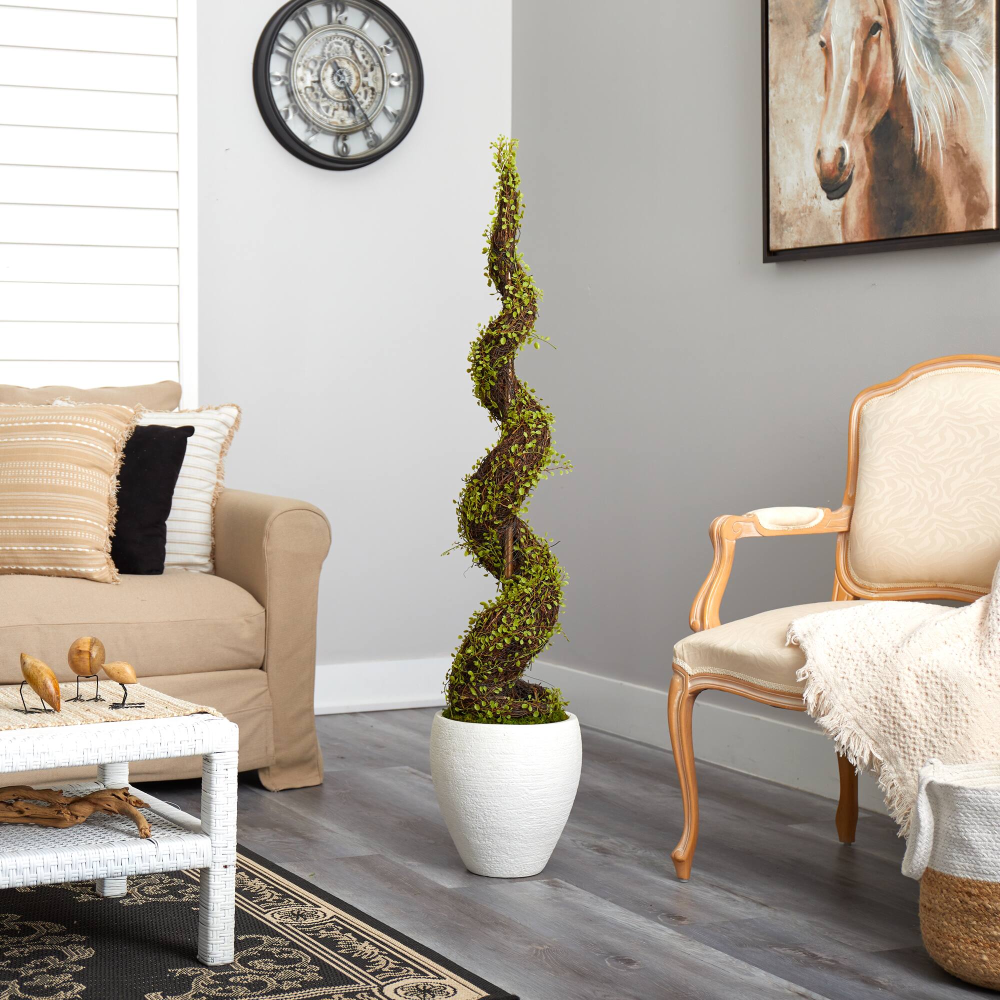 4.5ft. Wire Vine Spiral Tree in White Planter