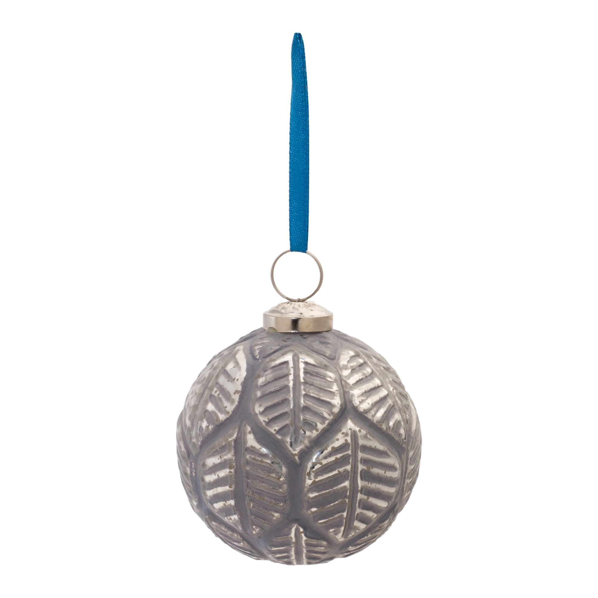 6ct. Etched Leaf Glass Ball Ornament