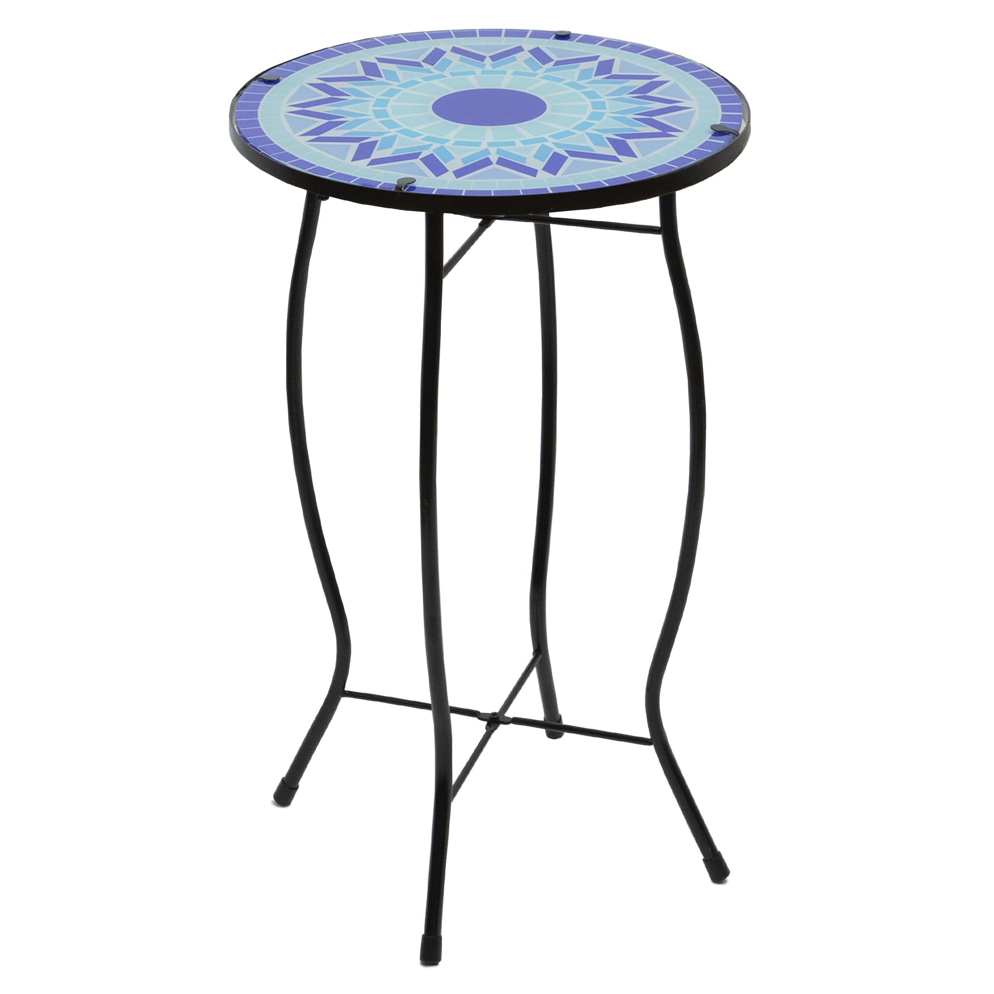 19&#x22; Blue Sun Mosaic Glass Patio Side Table