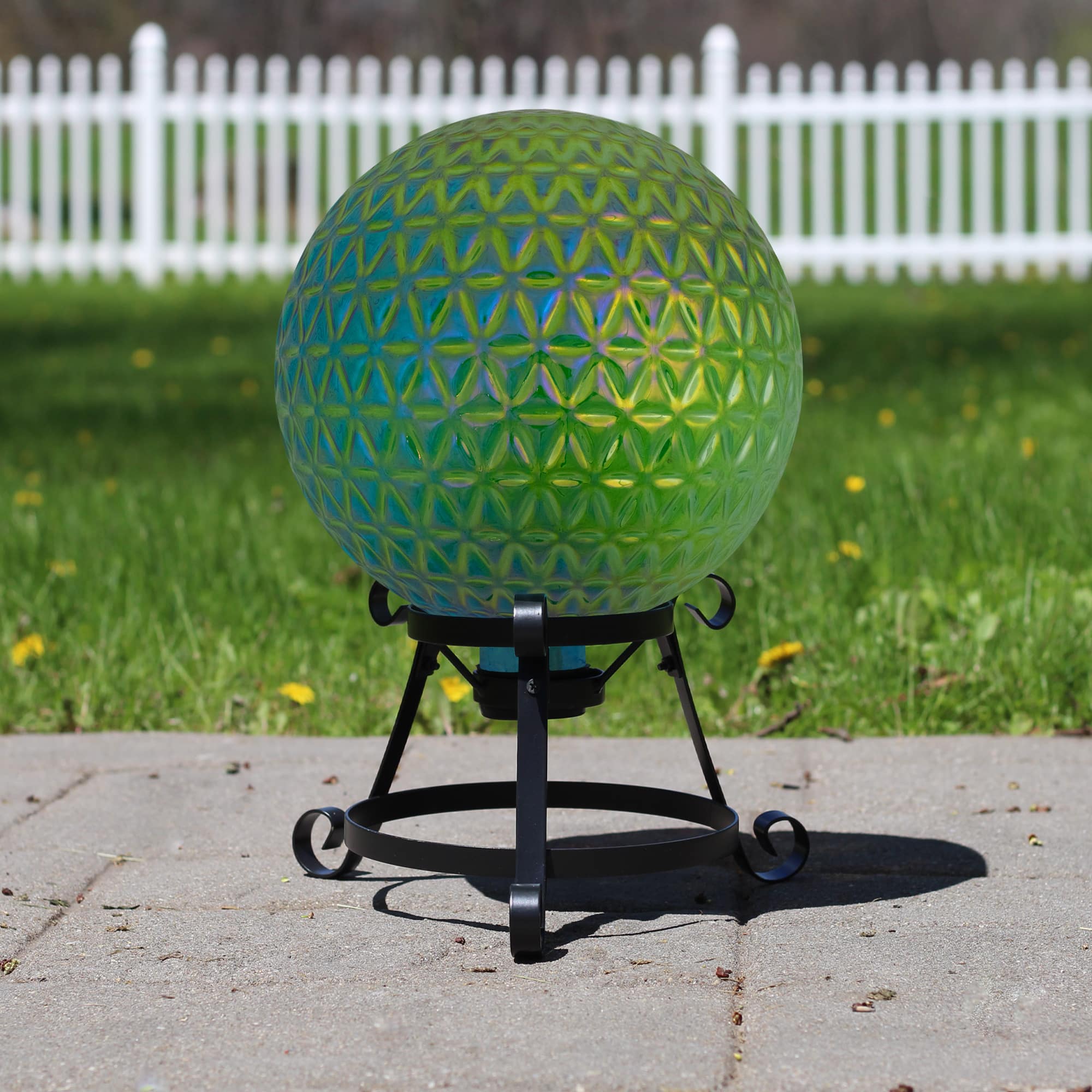 10&#x22; Blue Iridescent Textured Glass Garden Gazing Ball