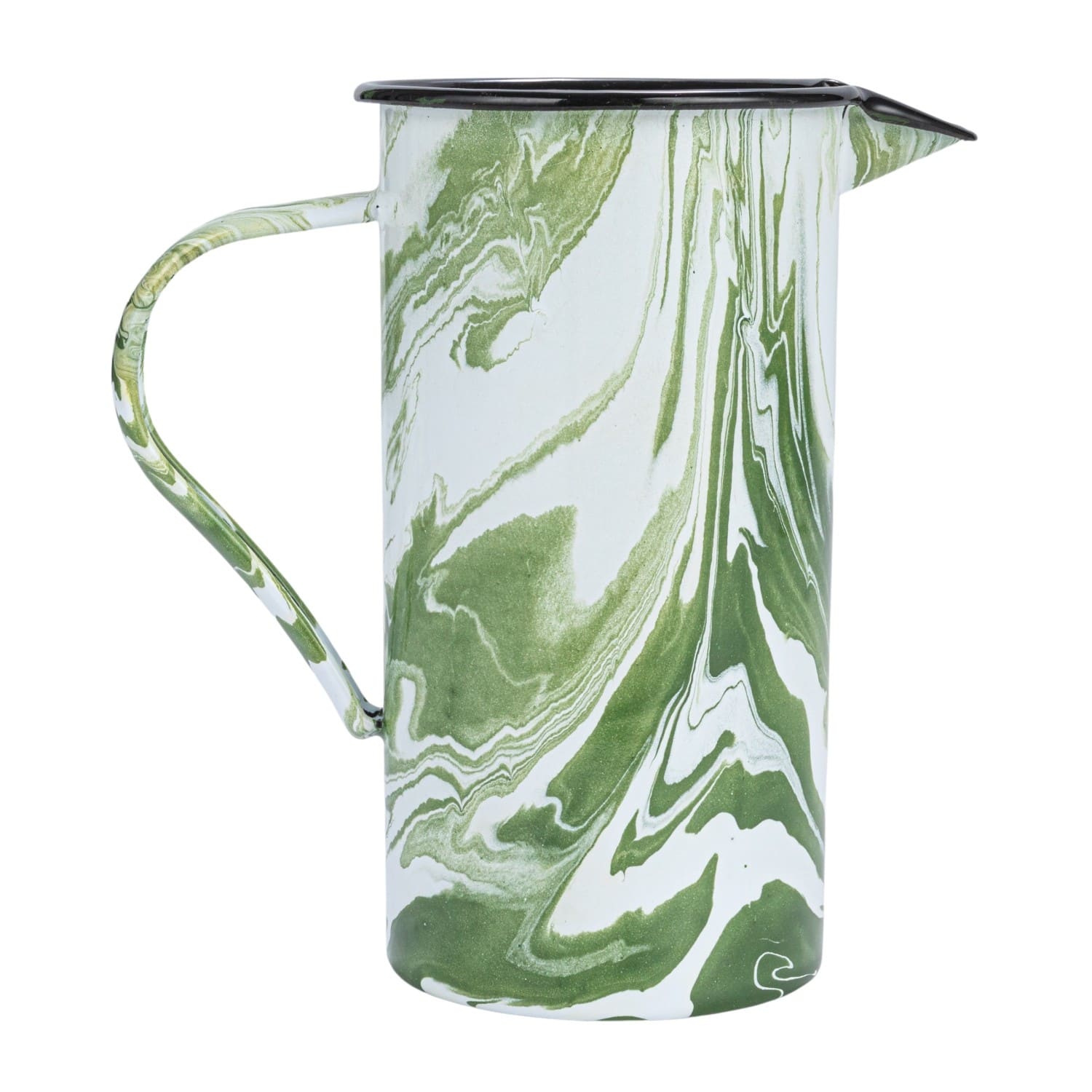 7.75&#x22; Green &#x26; White Marbled Enameled Pitcher