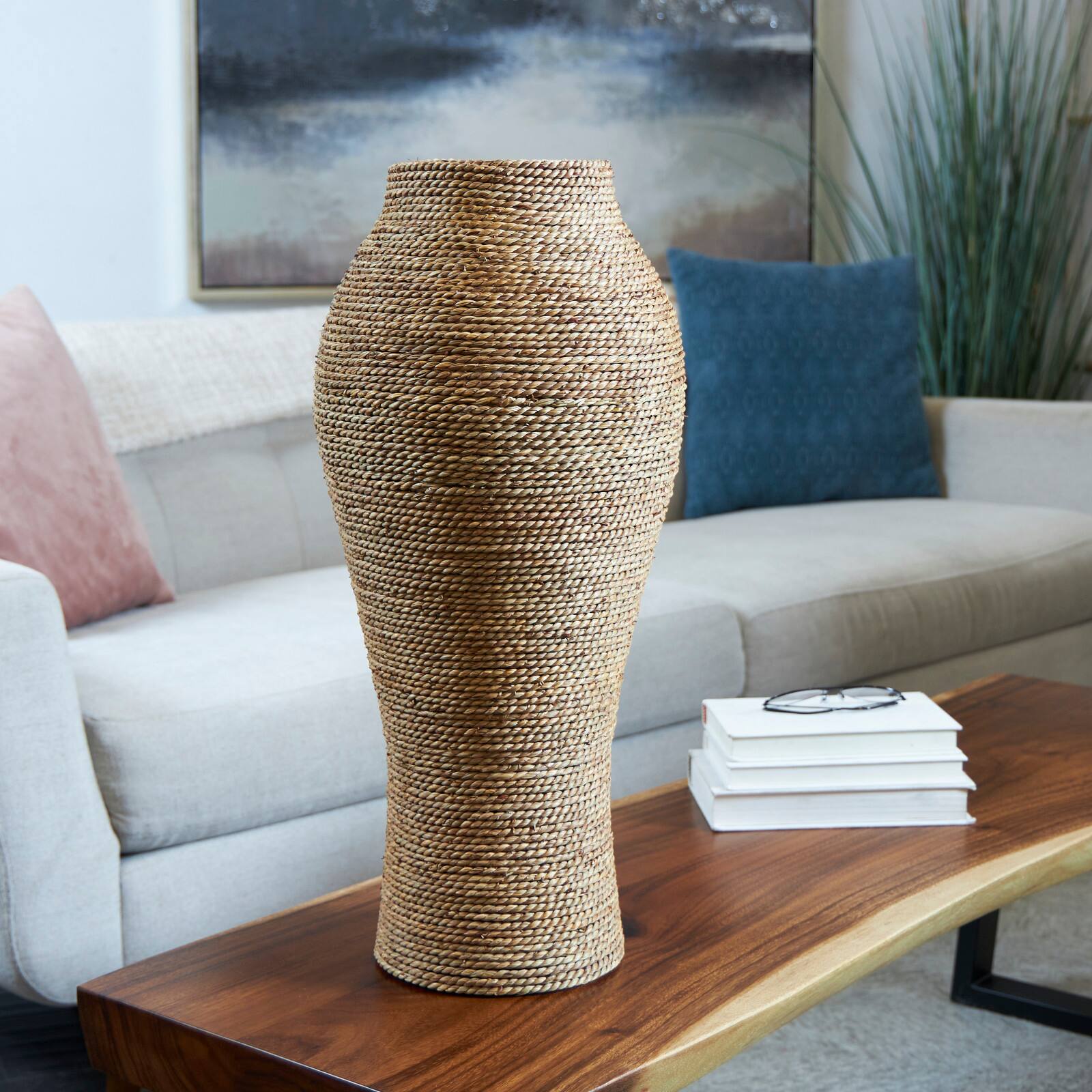 24" Brown Seagrass Handmade Tall Wrapped Vase