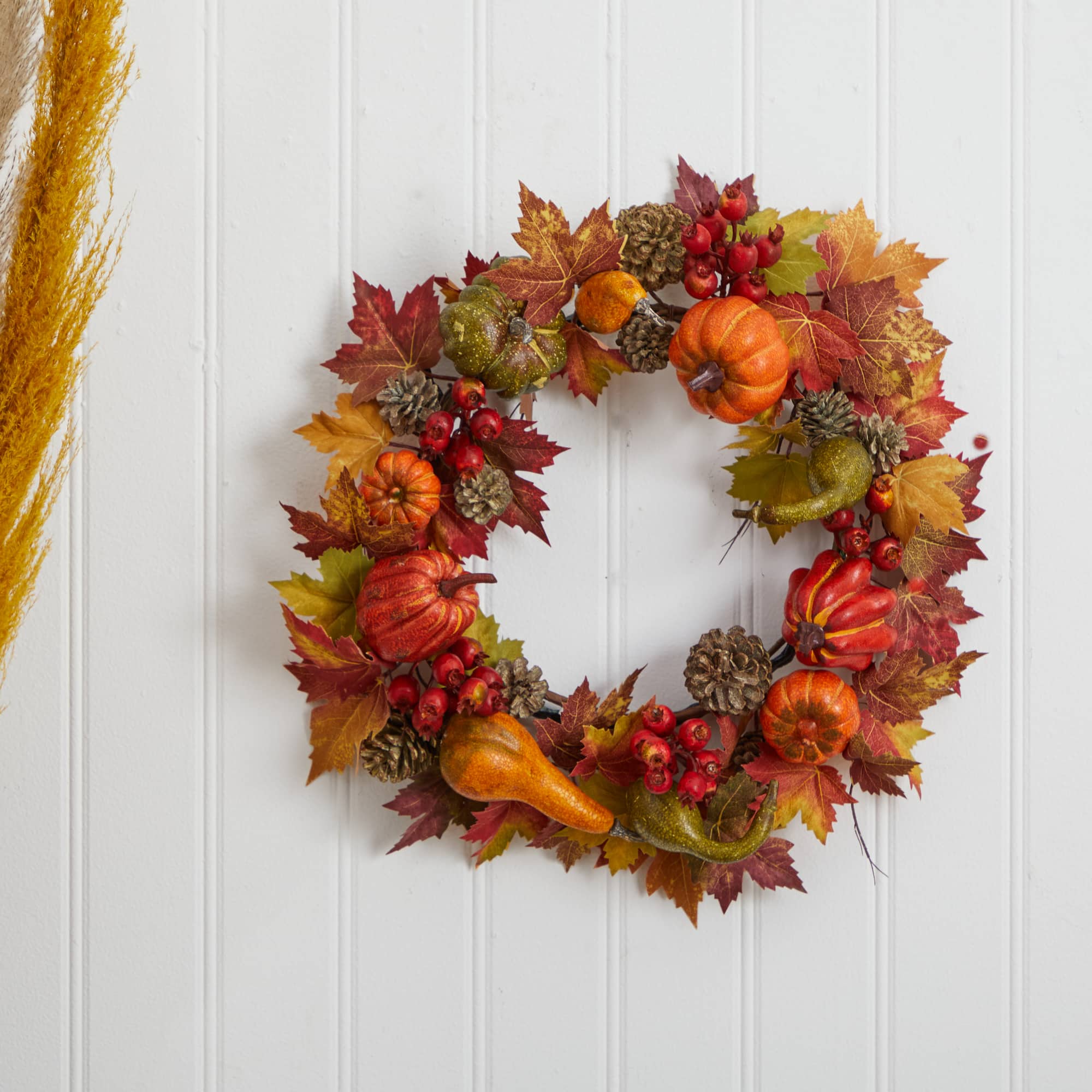 24" Pumpkin, Gourd, Berry & Maple Leaf Wreath