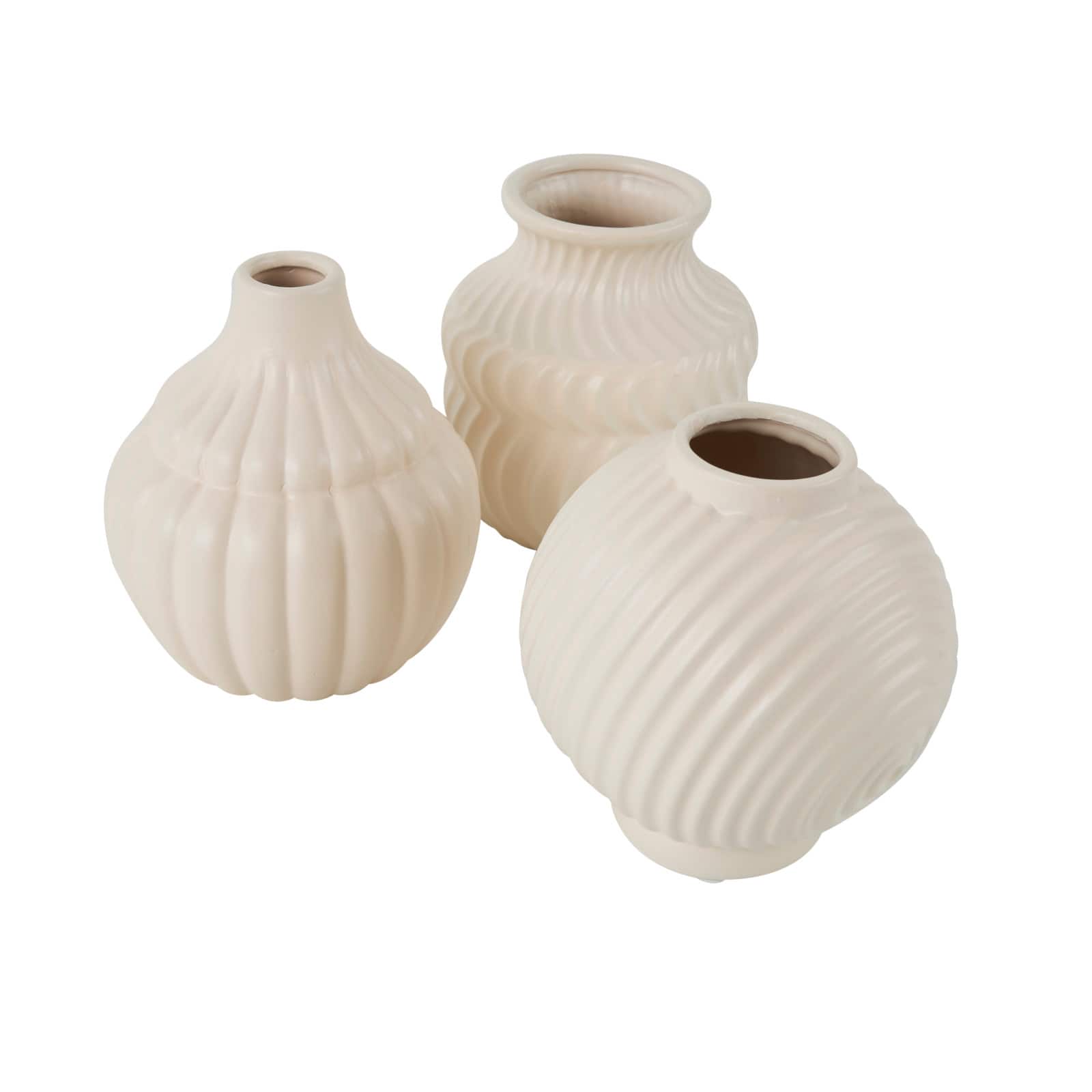 6" Cream Ceramic Abstract Textured Vase Set