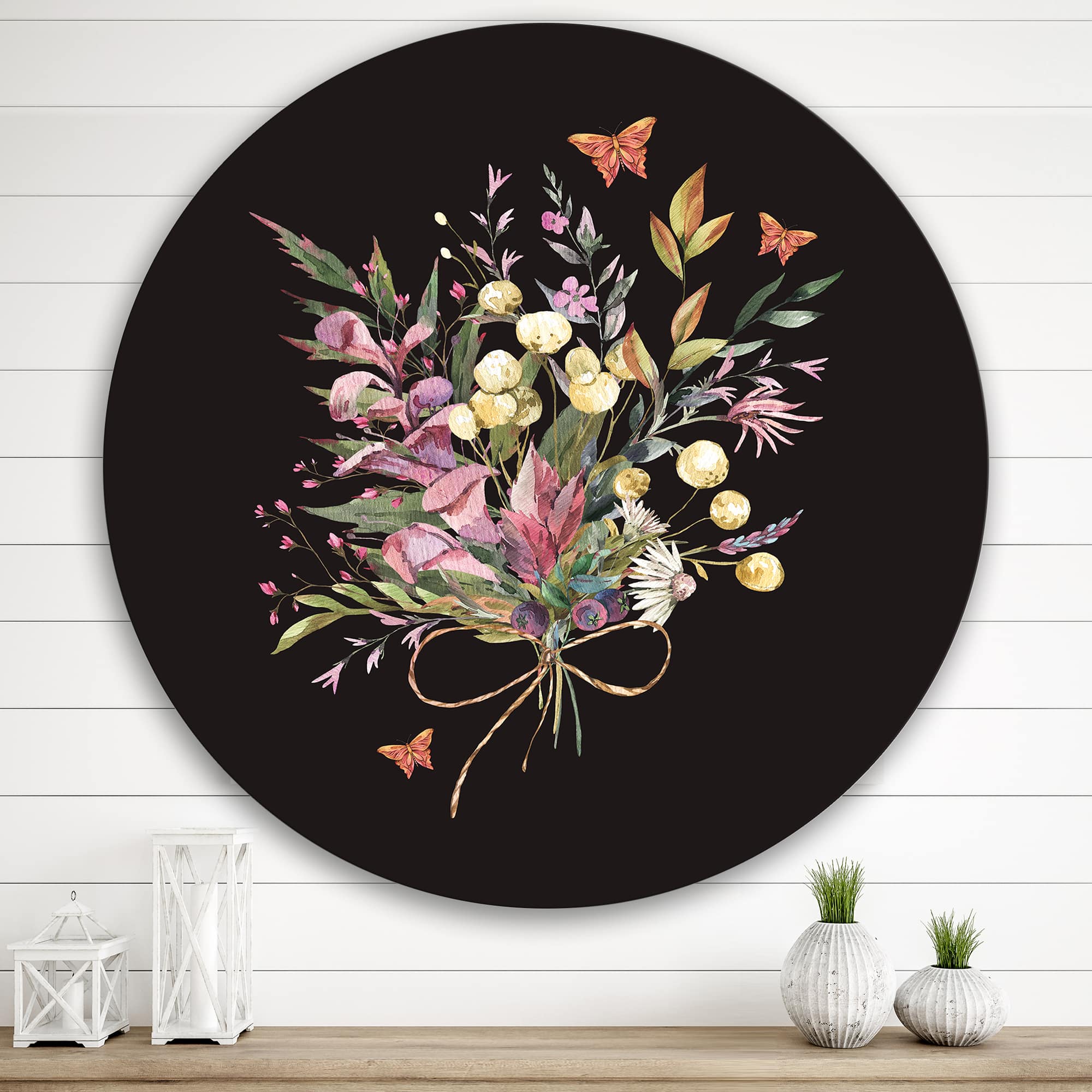 Designart - Vintage Floral Summer Wildflowers Arrangement - Traditional Metal Circle Wall Art