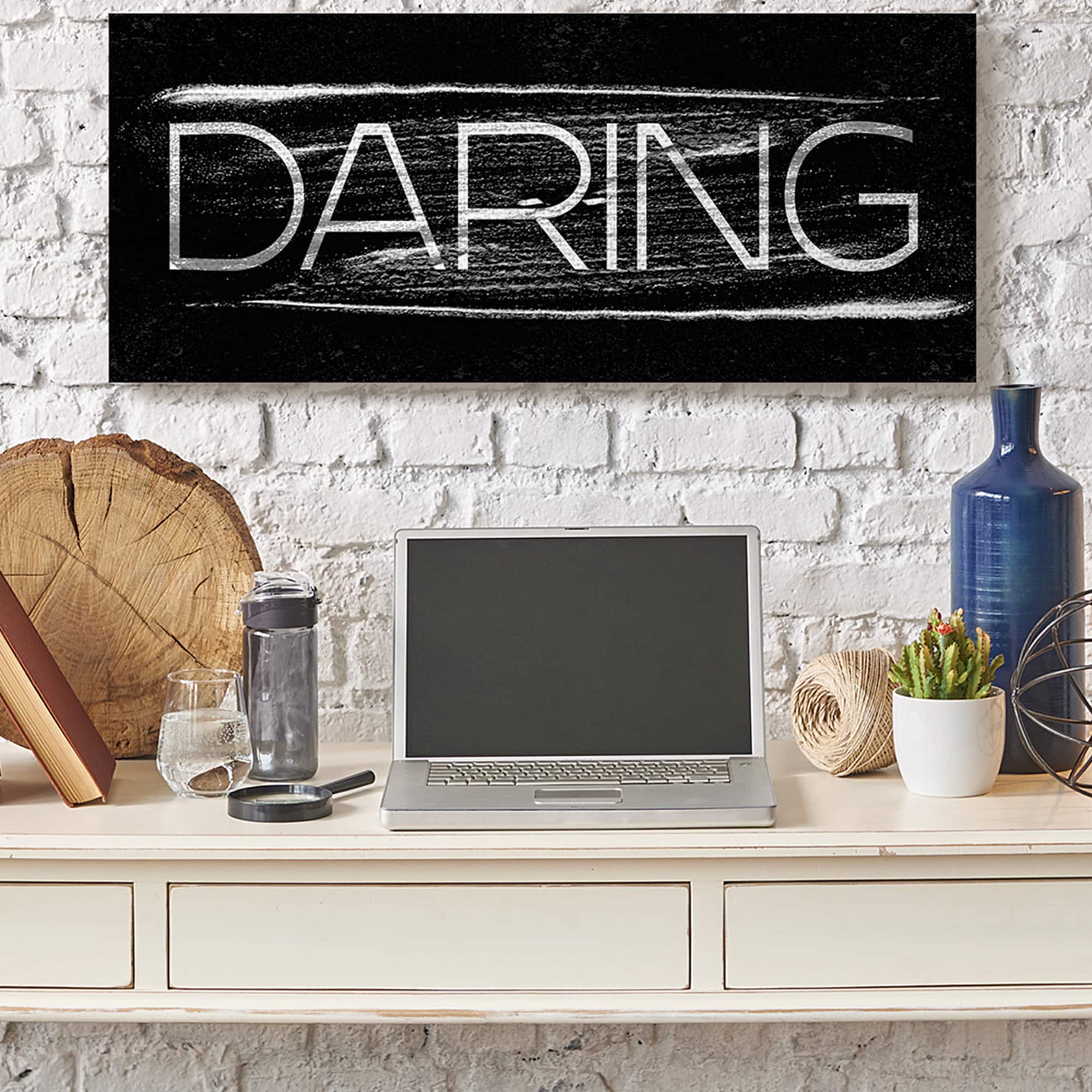 Stupell Industries Bold Daring Text Black White Paint Stroke Inspired Canvas Wall Art