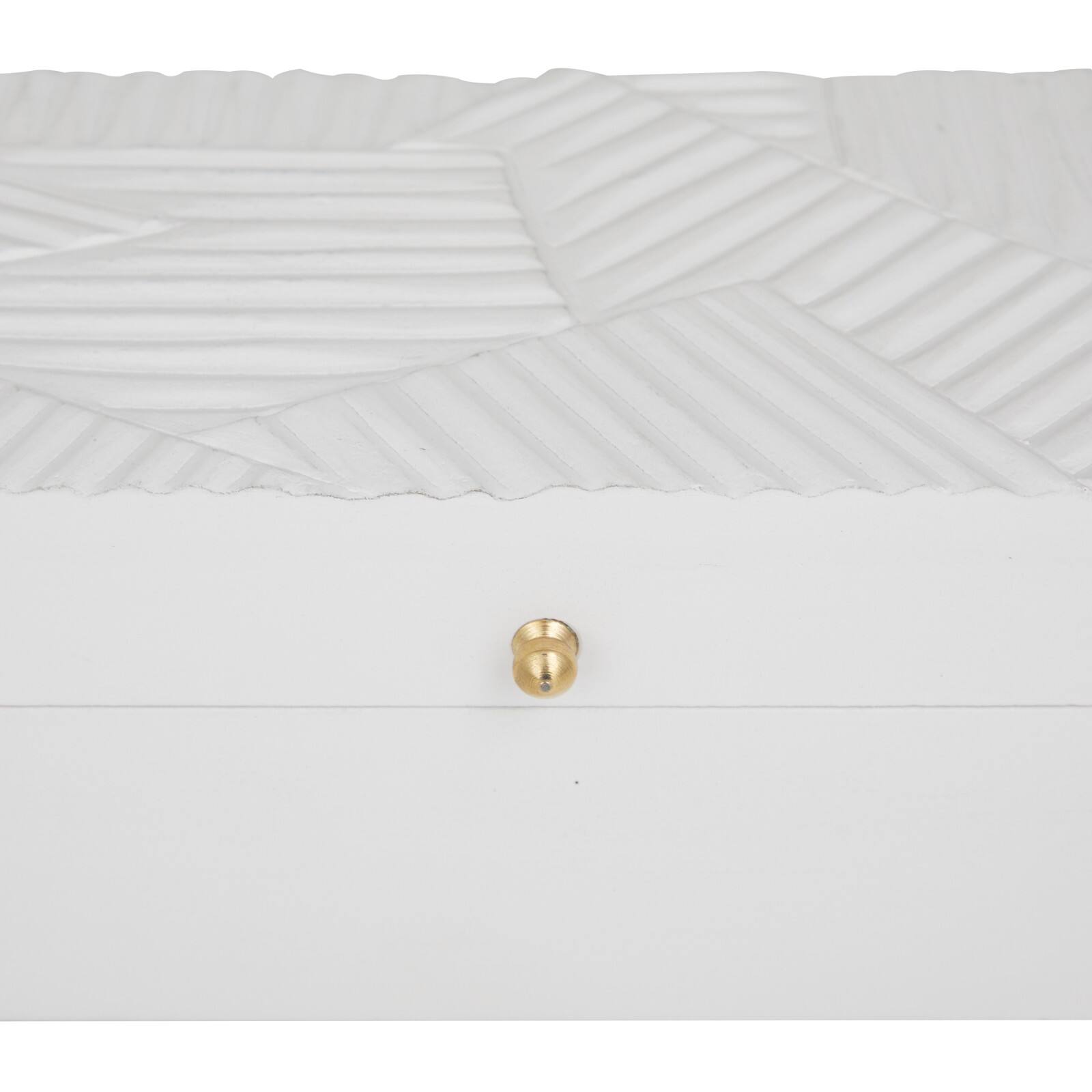 White Wood Intricate Carved Box with Hinged Lid Set